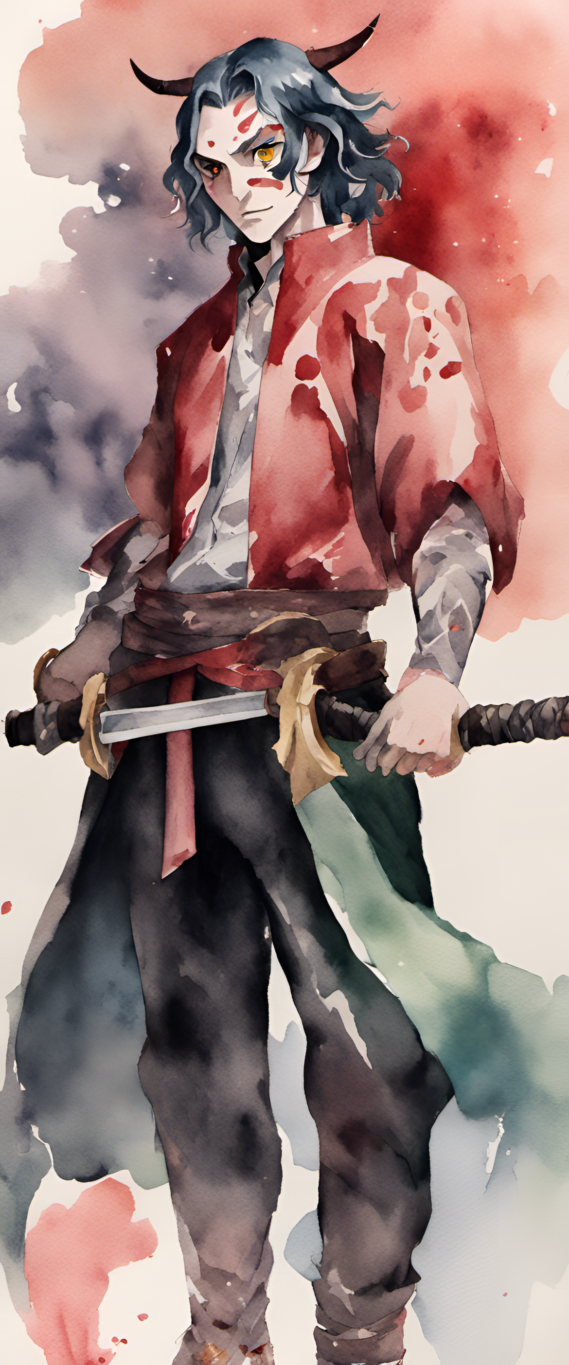 Watercolor artwork depicting a character from Demon Slayer anime.