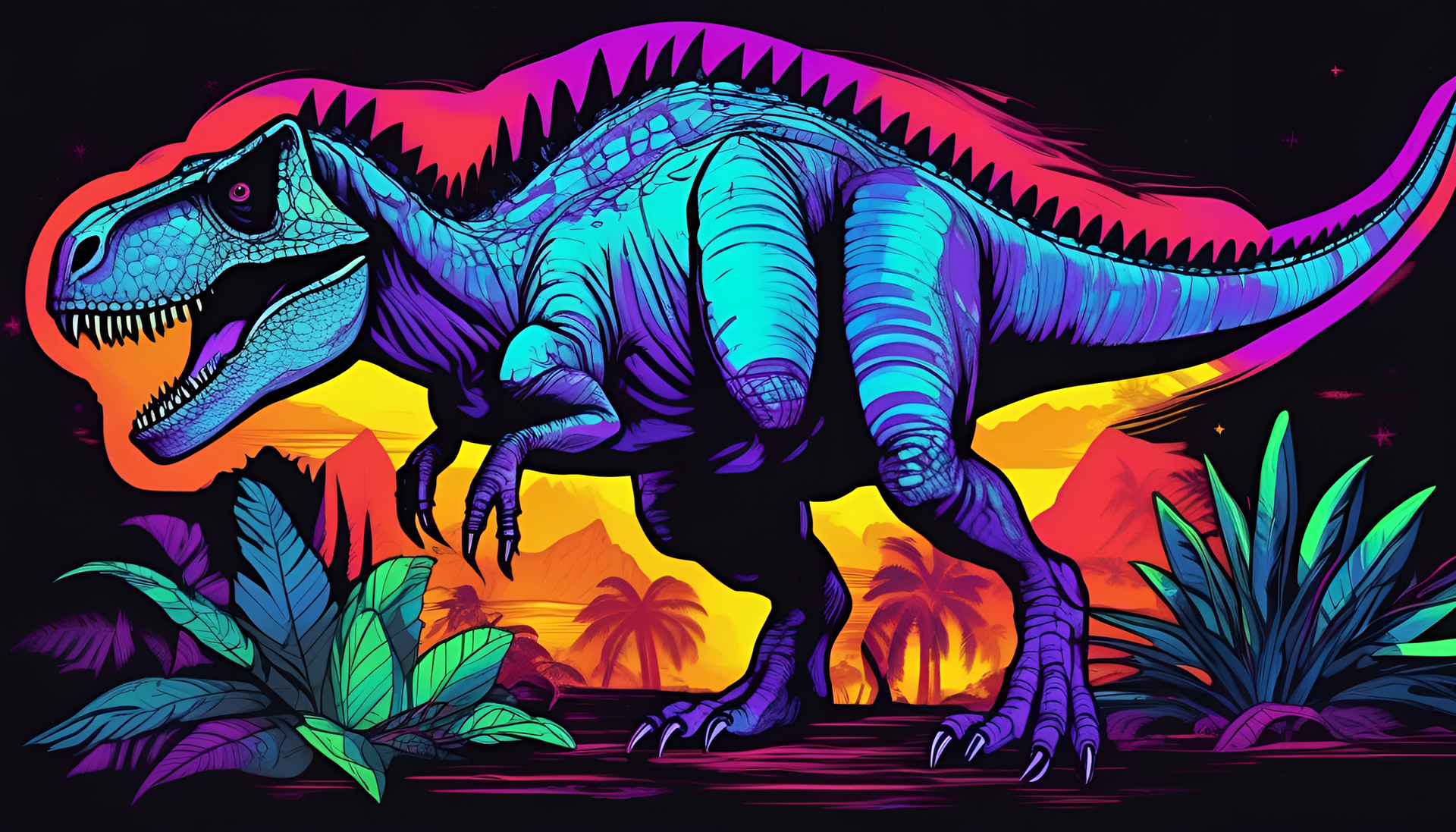 Majestic blacklight dinosaur.