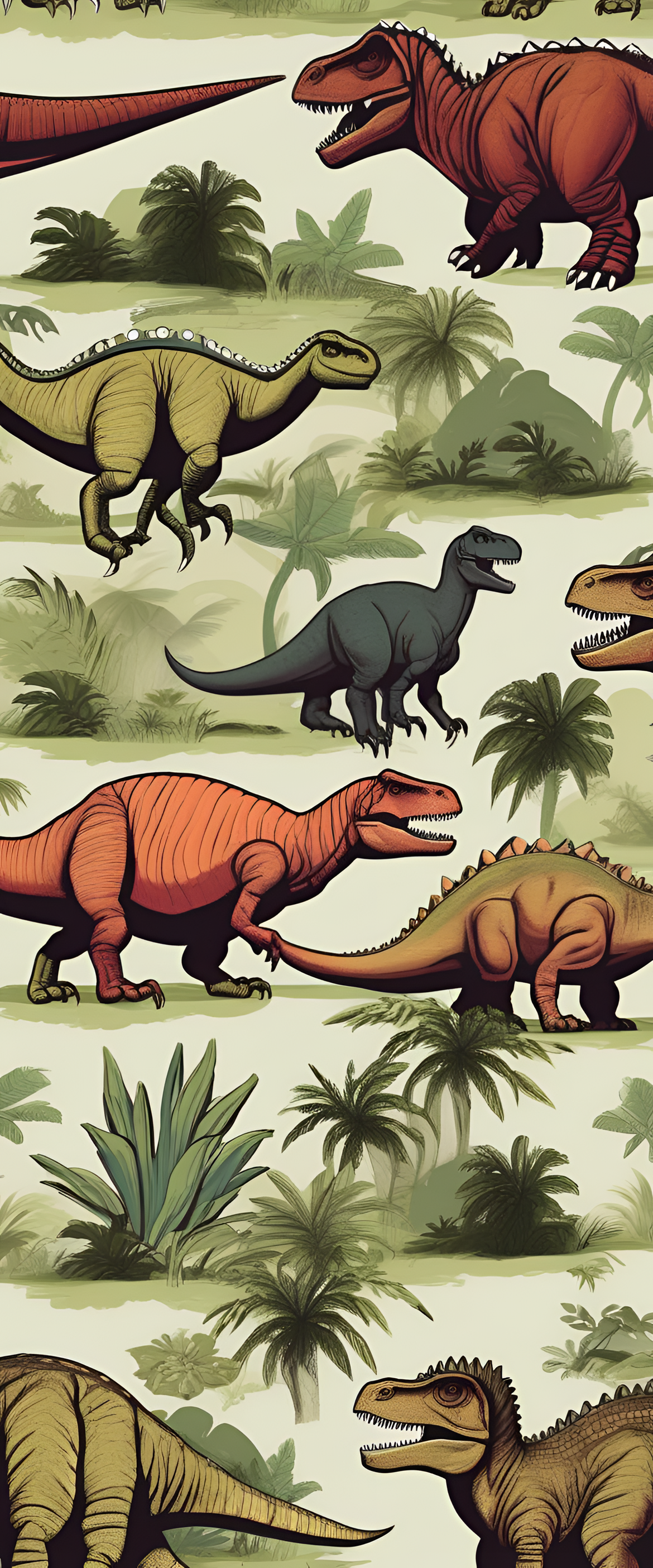 Prehistoric creature roams in a vibrant forest, a captivating dinosaur-themed phone wallpaper.