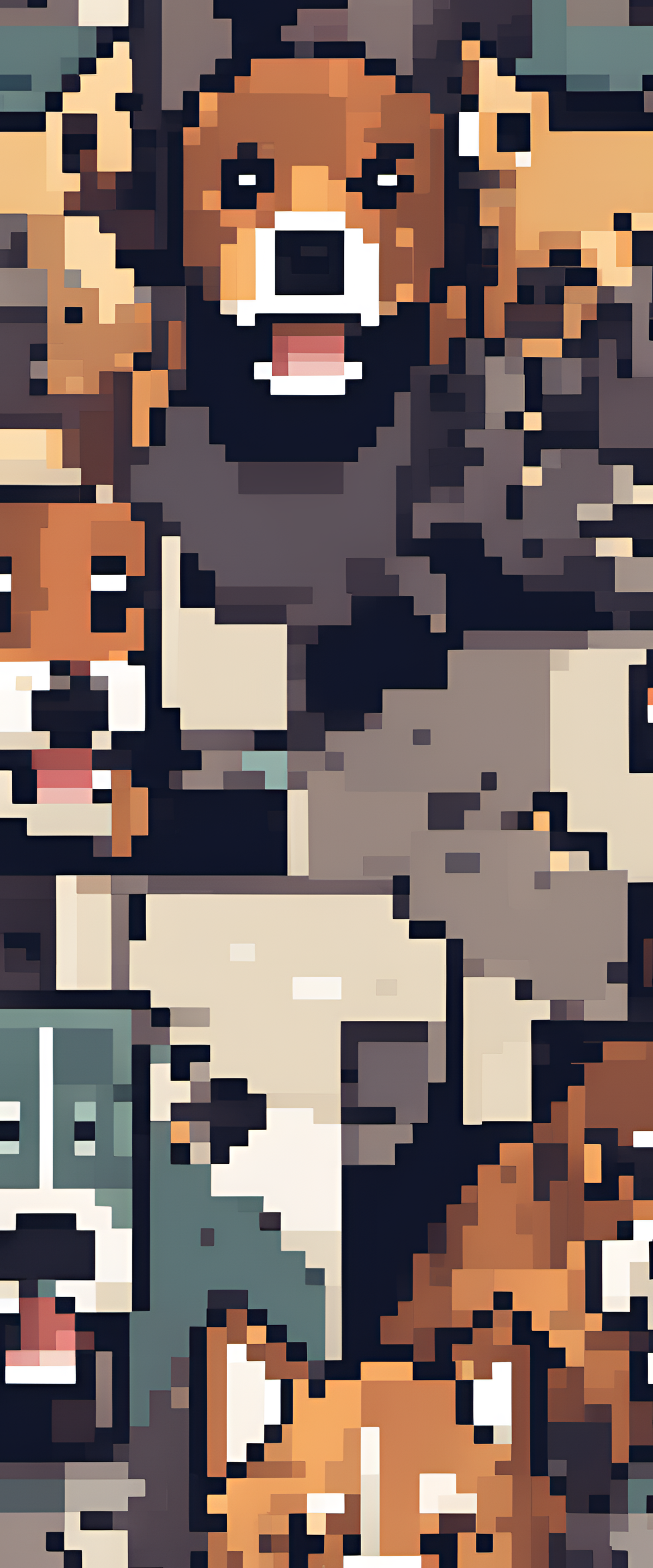 Pixel art dog wallpaper - a colorful and playful depiction of a dog in pixelated style.