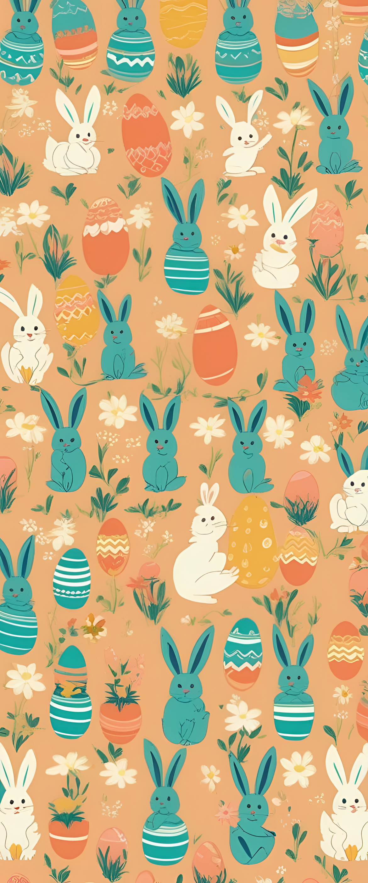 Colorful retro Easter wallpaper with abstract egg designs.