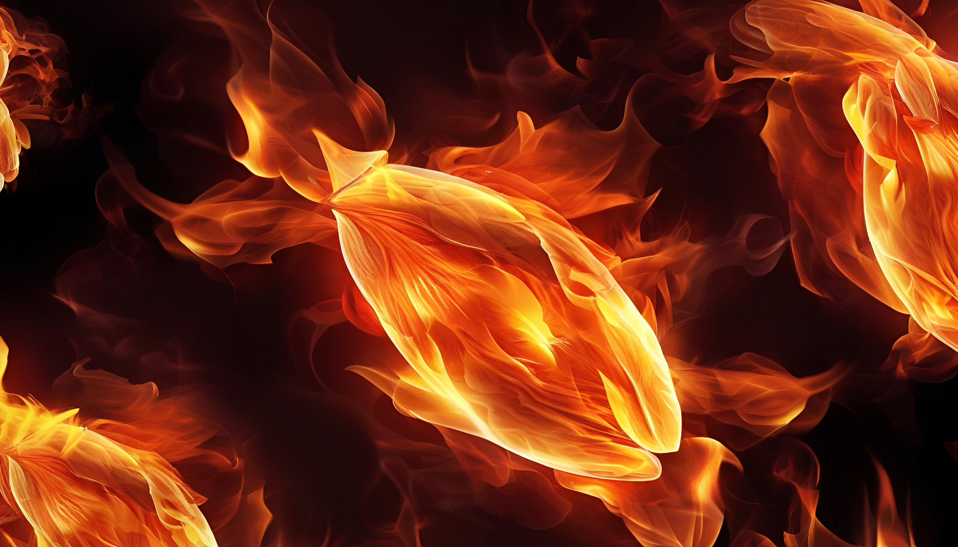 Burning flames illuminate a dark background in this vivid HD desktop wallpaper.