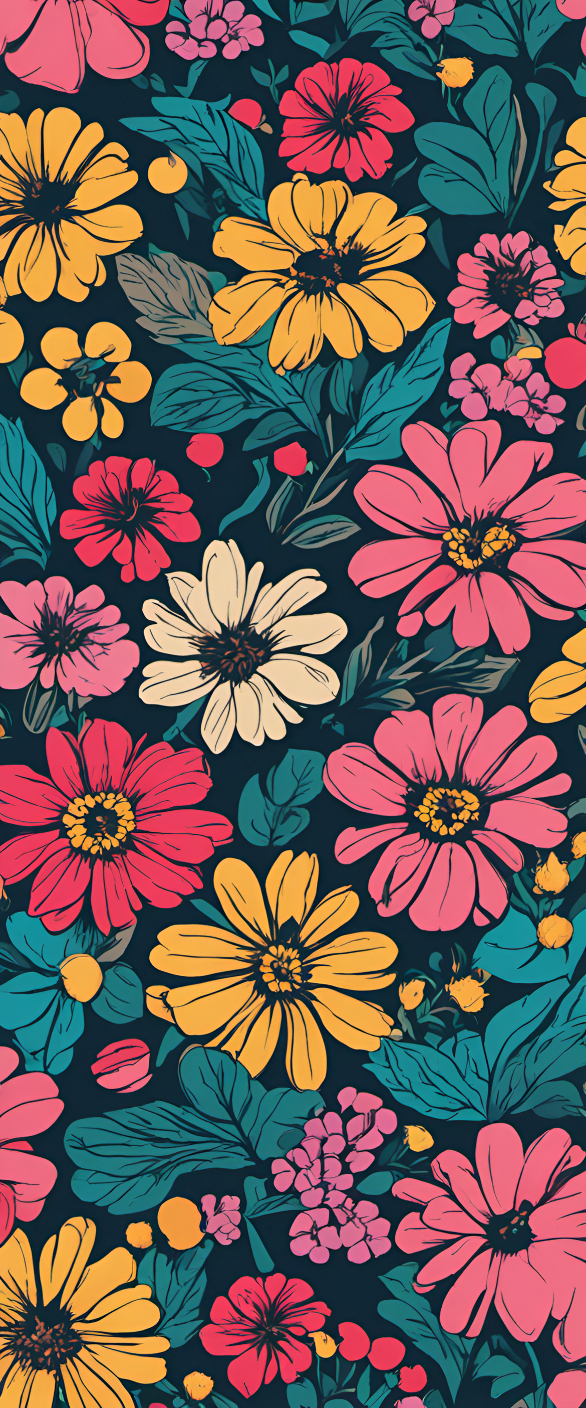 Colorful flower wallpaper on a vibrant background.