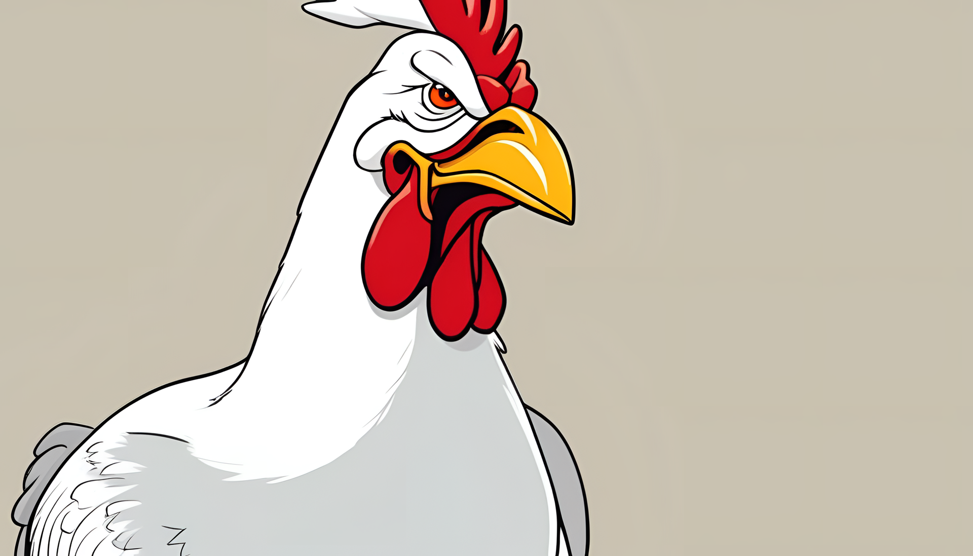 Foghorn Leghorn standing confidently with a proud expression in a countryside setting.