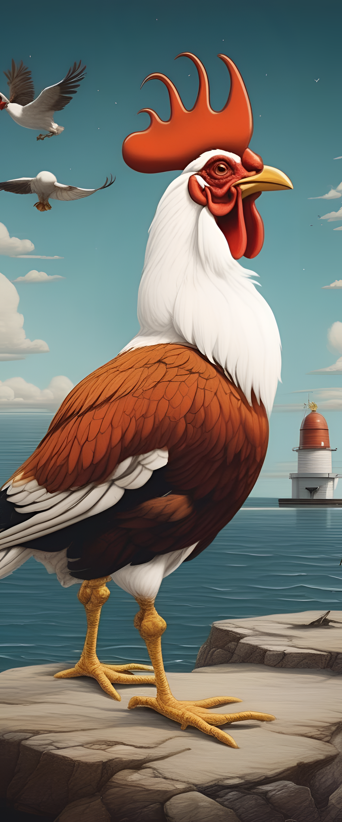 A surrealistic depiction of Foghorn Leghorn against a vibrant backdrop.