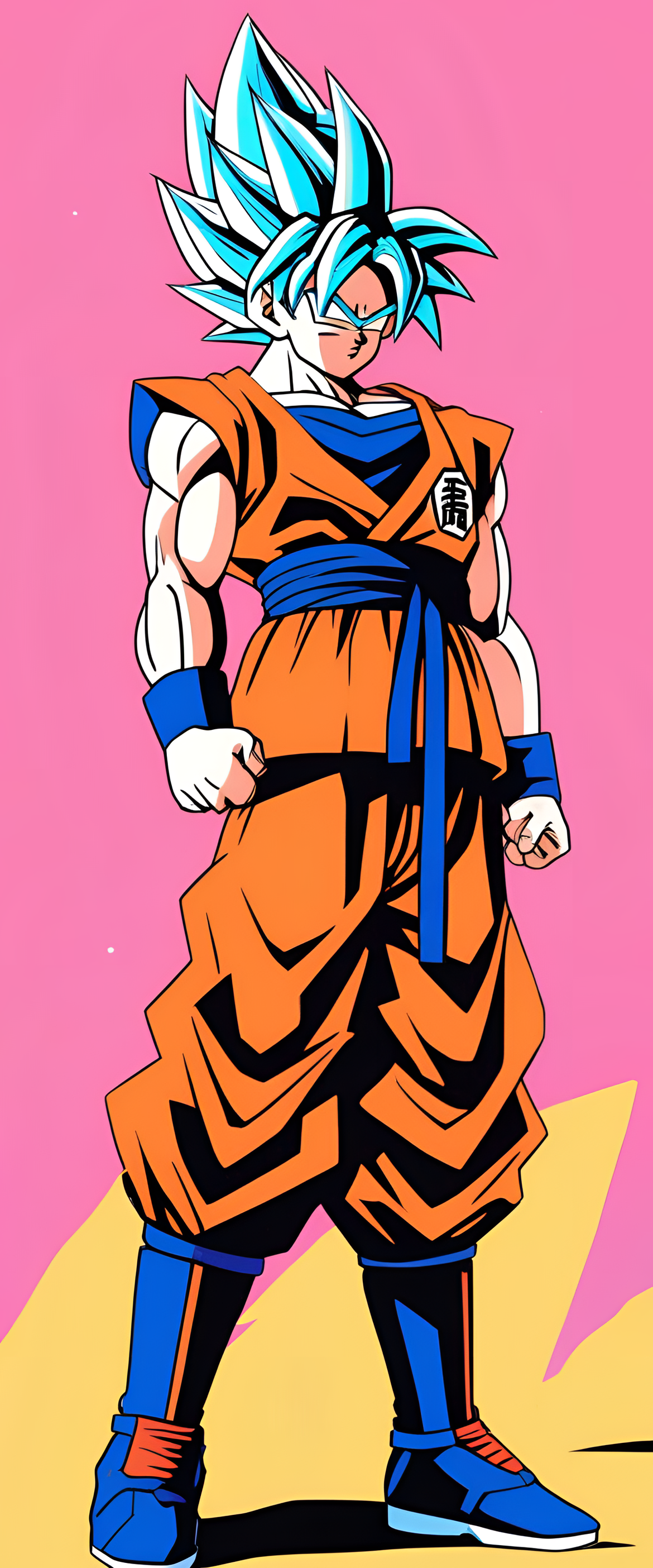 Colorful Goku against a pastel backdrop