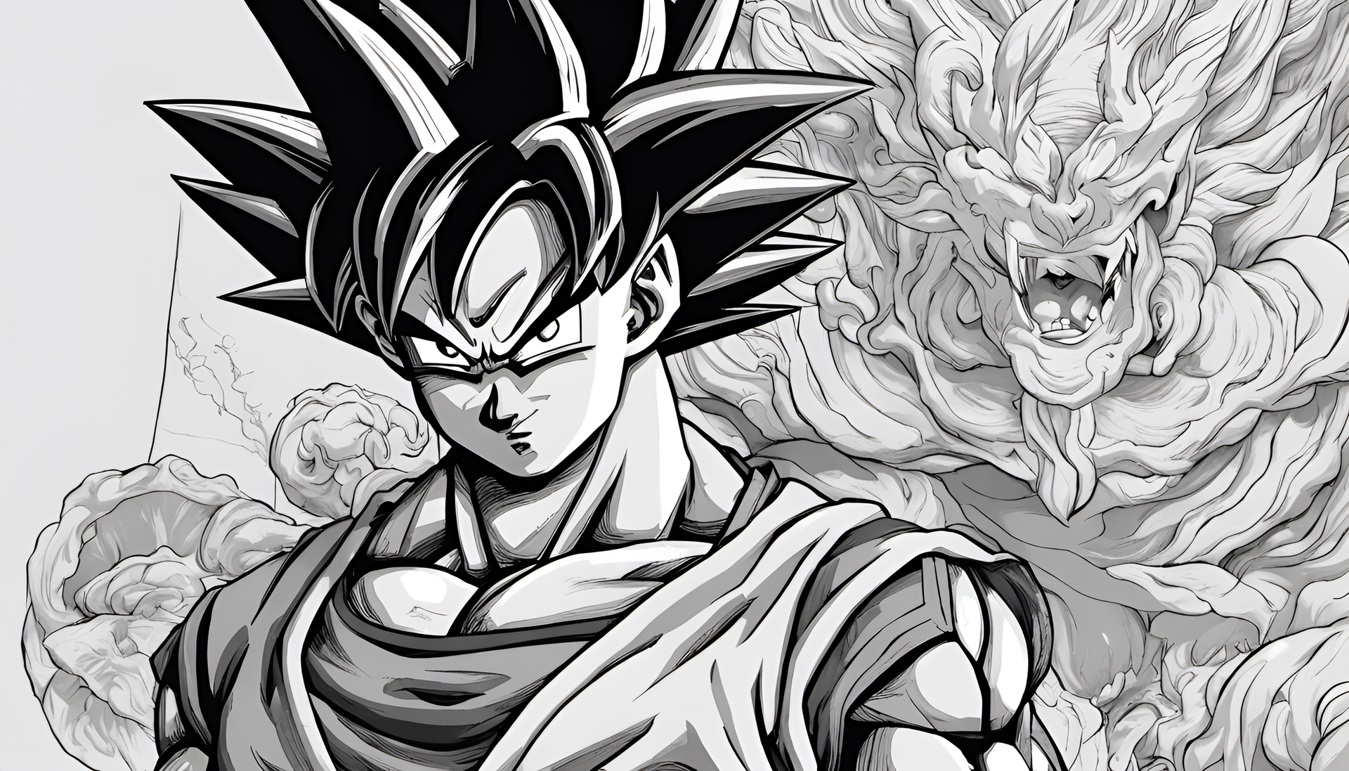 Detailed illustration of Goku, a powerful character with spiky black hair and a determined expression.