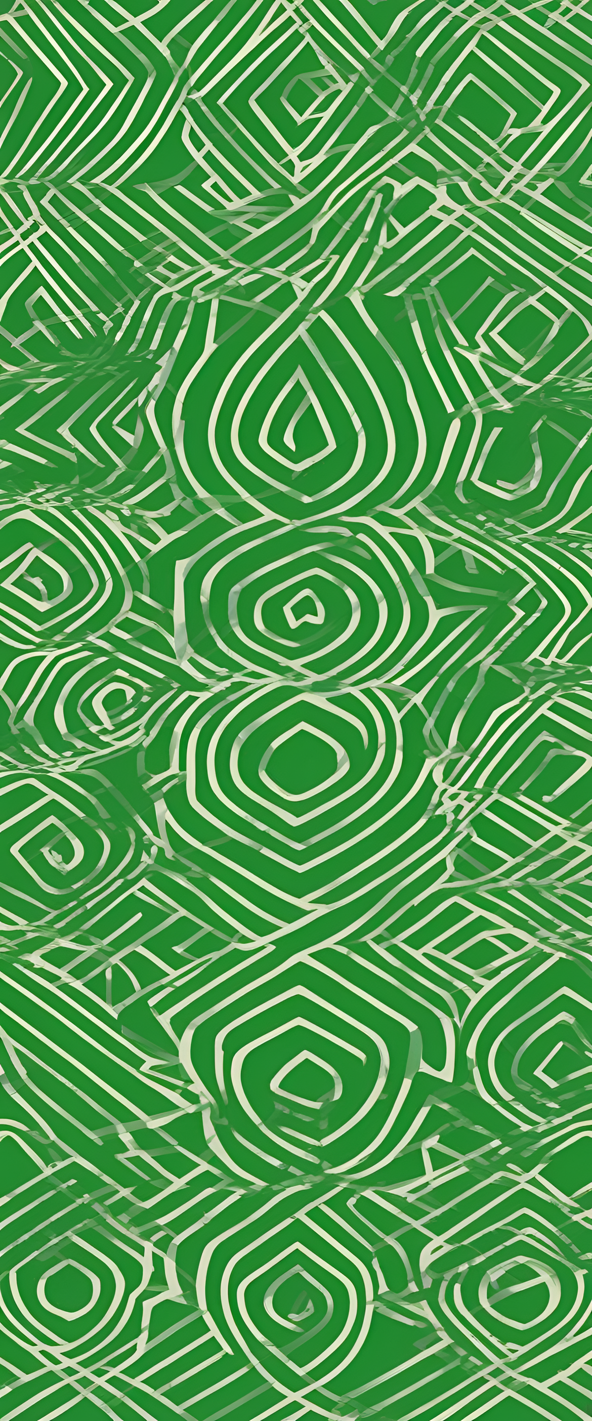 Abstract retro green background with vibrant waves and patterns.