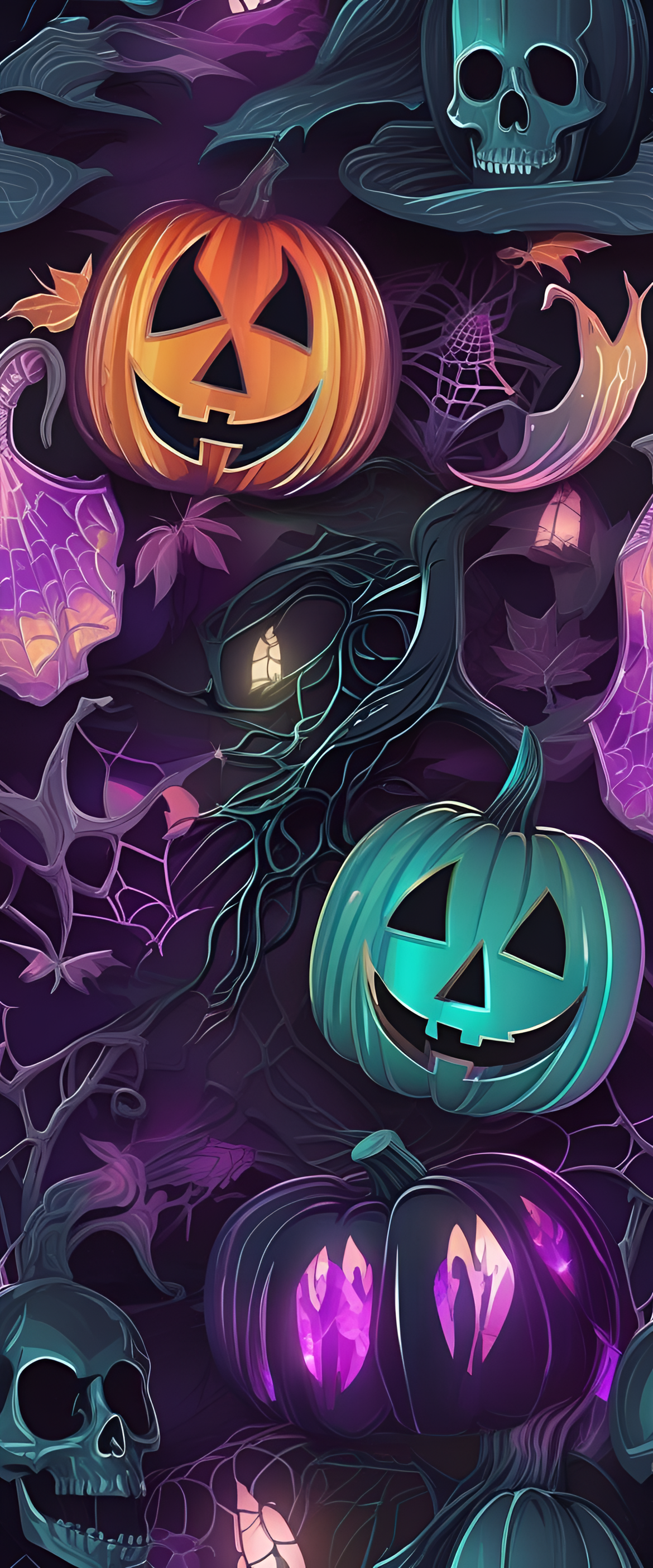 Phantasmal iridescent Halloween wallpaper.