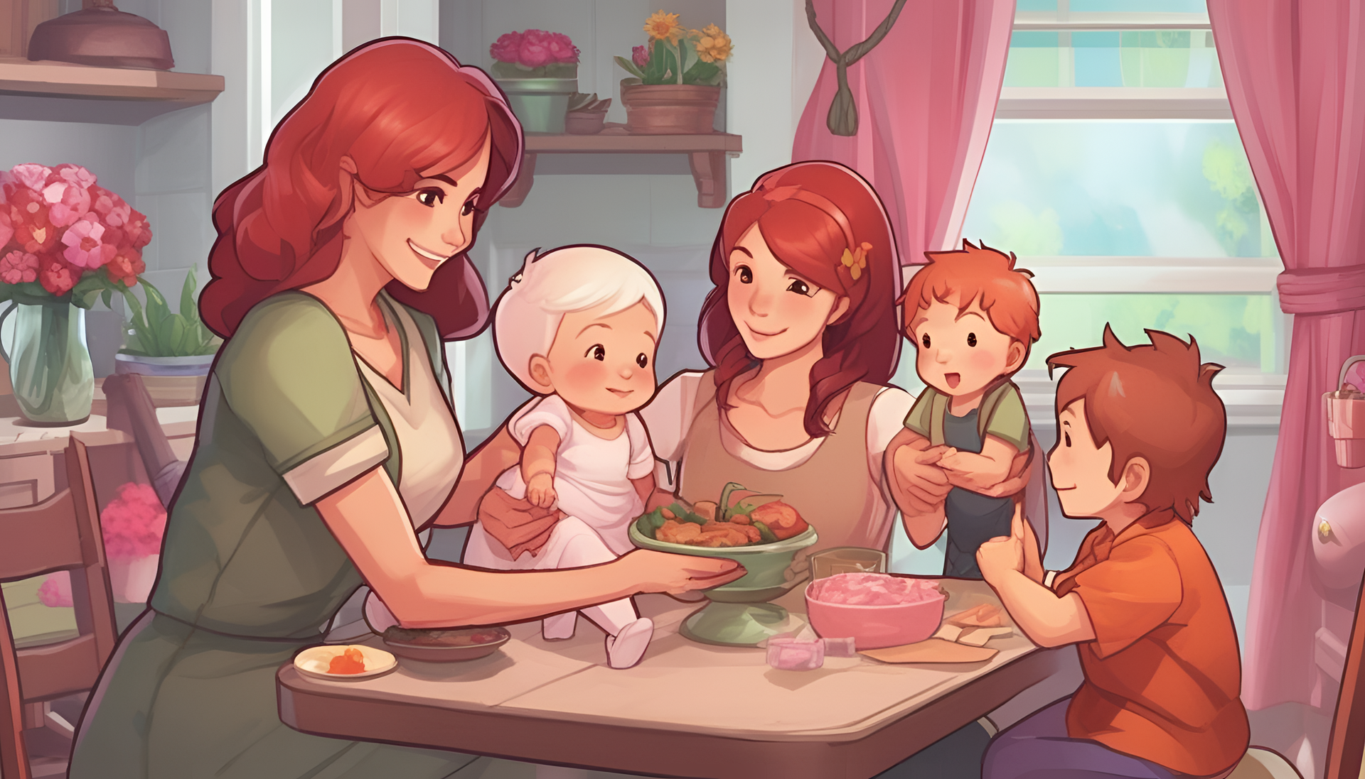 Colorful and joyful artwork celebrating Happy Mother's Day in a fantasy RPG style.