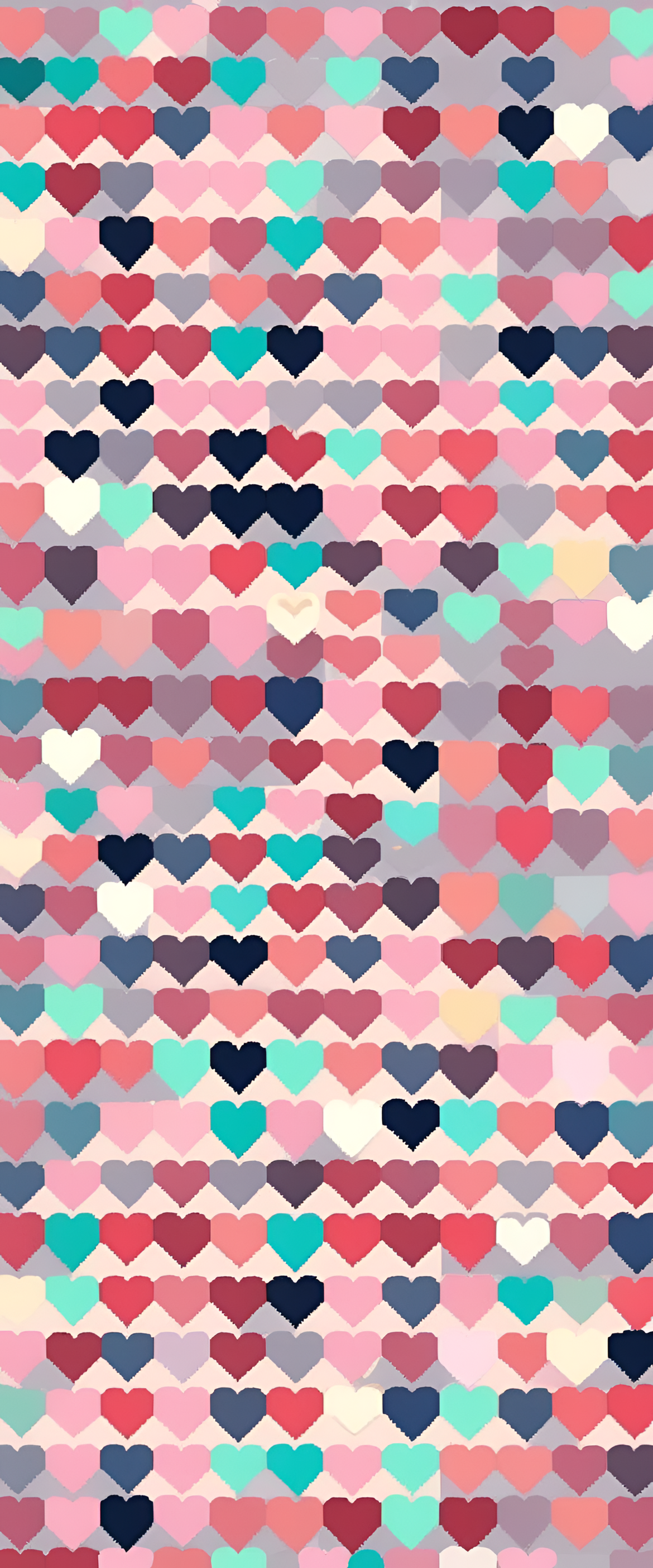 Colorful pixel art hearts pattern.