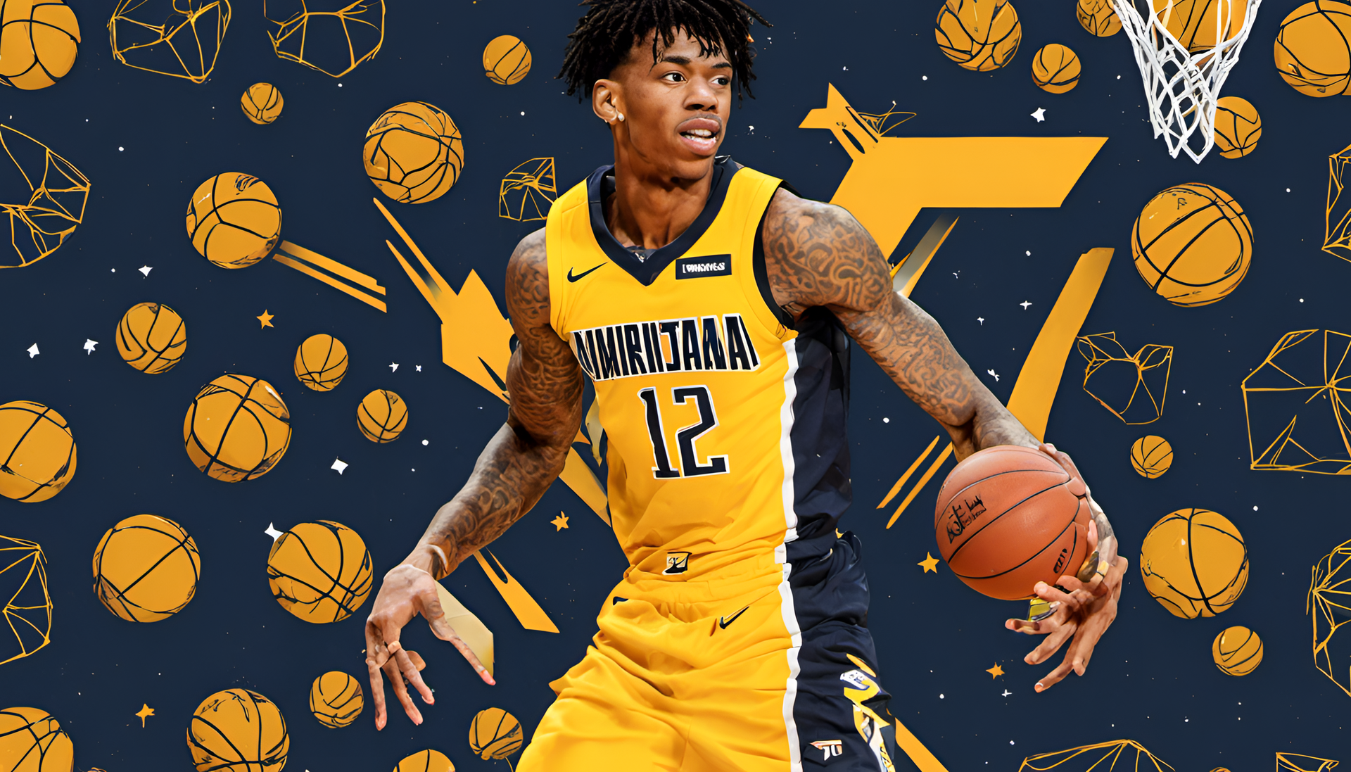 Ja Morant soaring through the air with a basketball during an intense game.