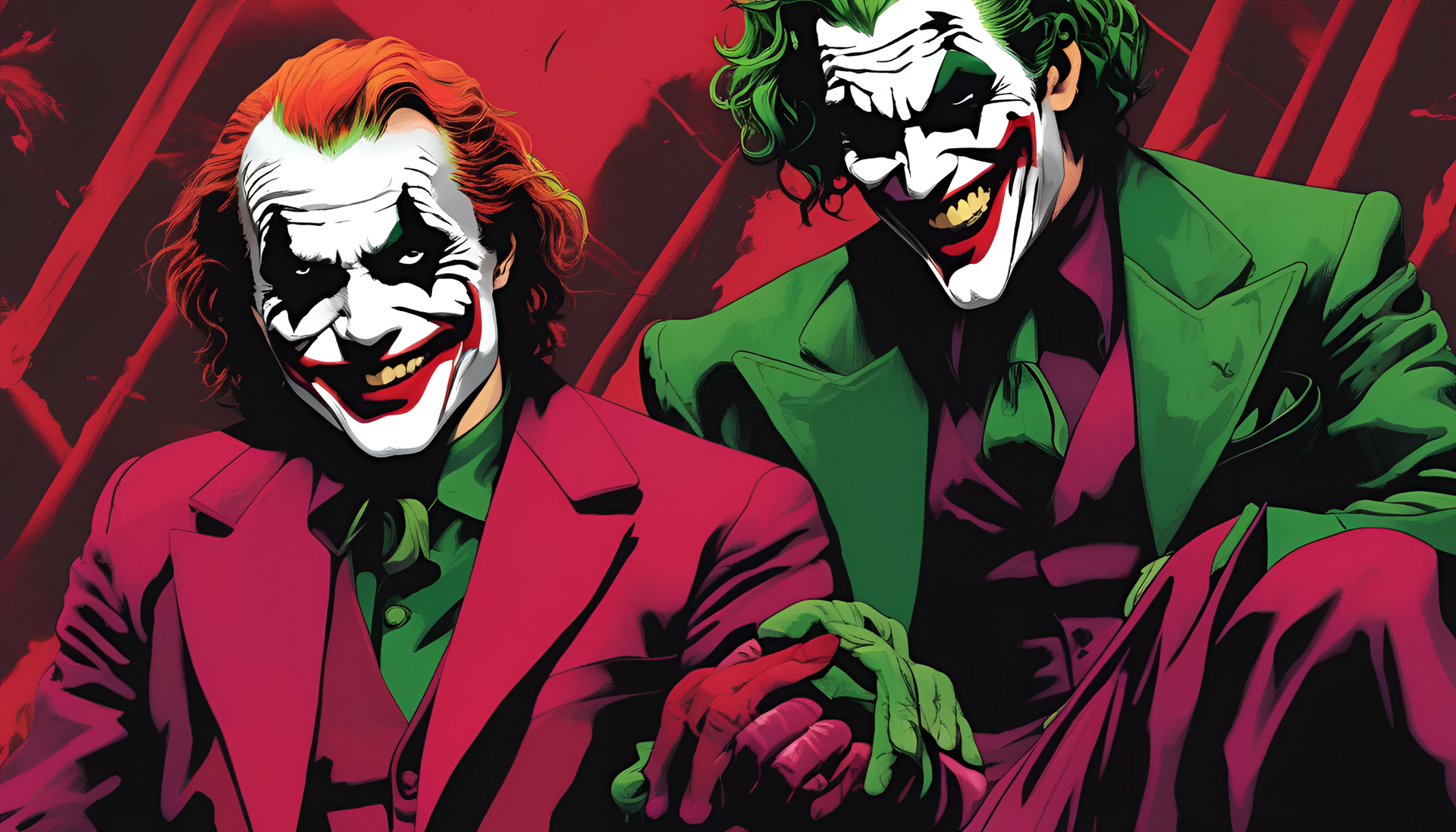 Vibrant Joker wallpaper in red and green colors.