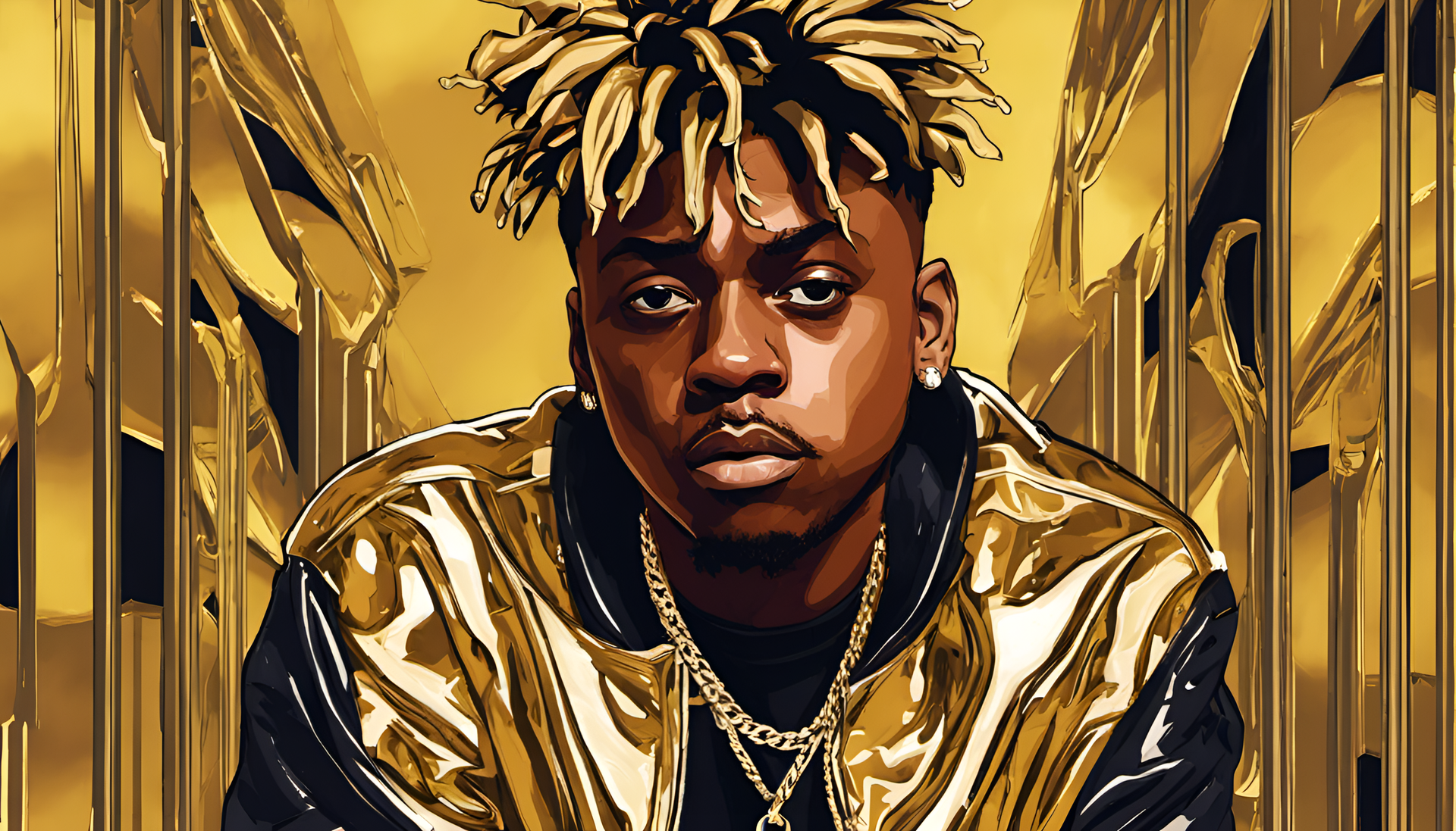 Vibrant gold-colored Juice Wrld wallpaper for desktop