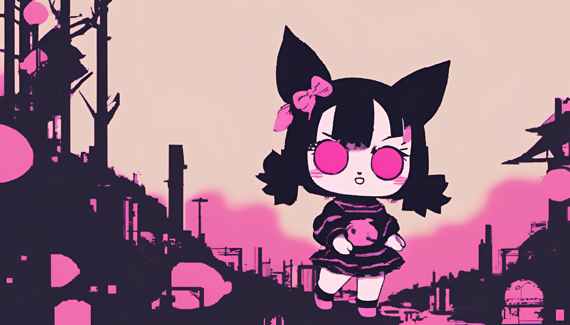 Glitched vintage Kuromi wallpaper.