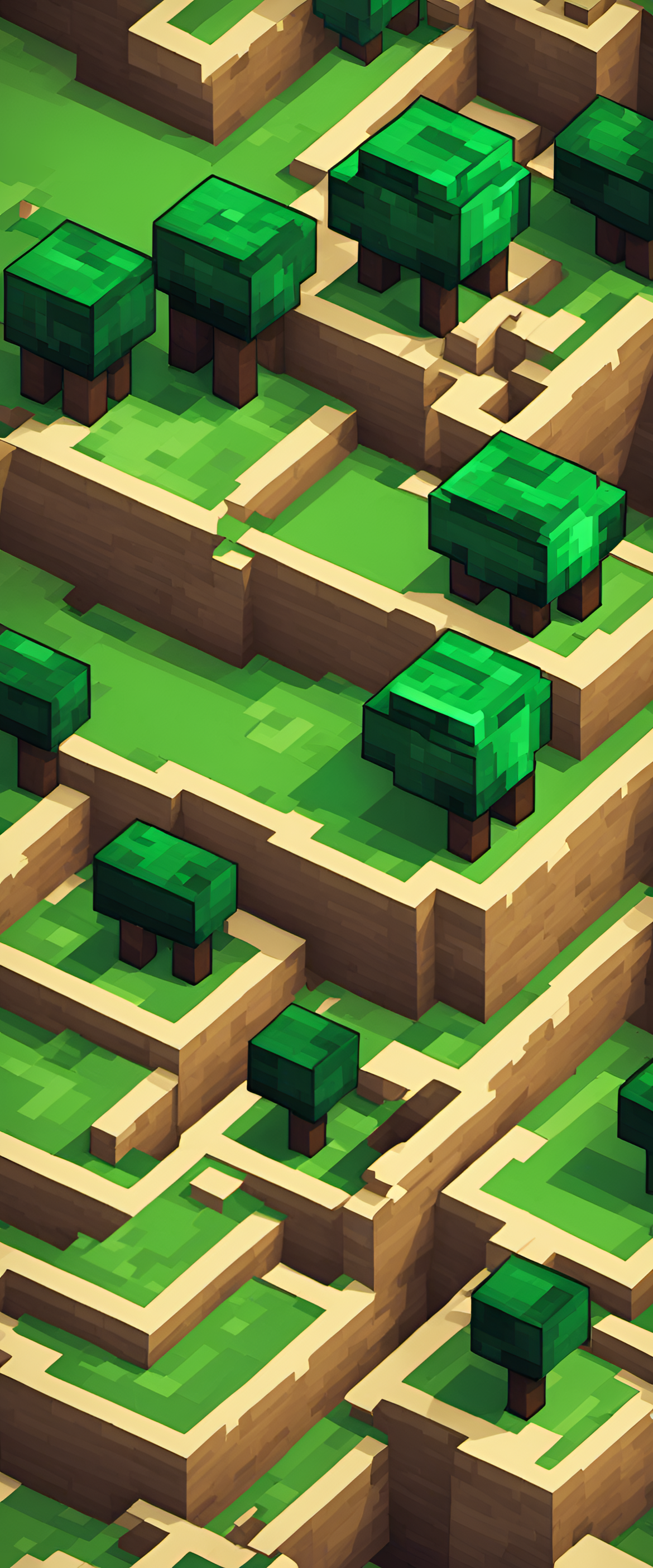 Minecraft landscape with blocks and pixelated terrain.