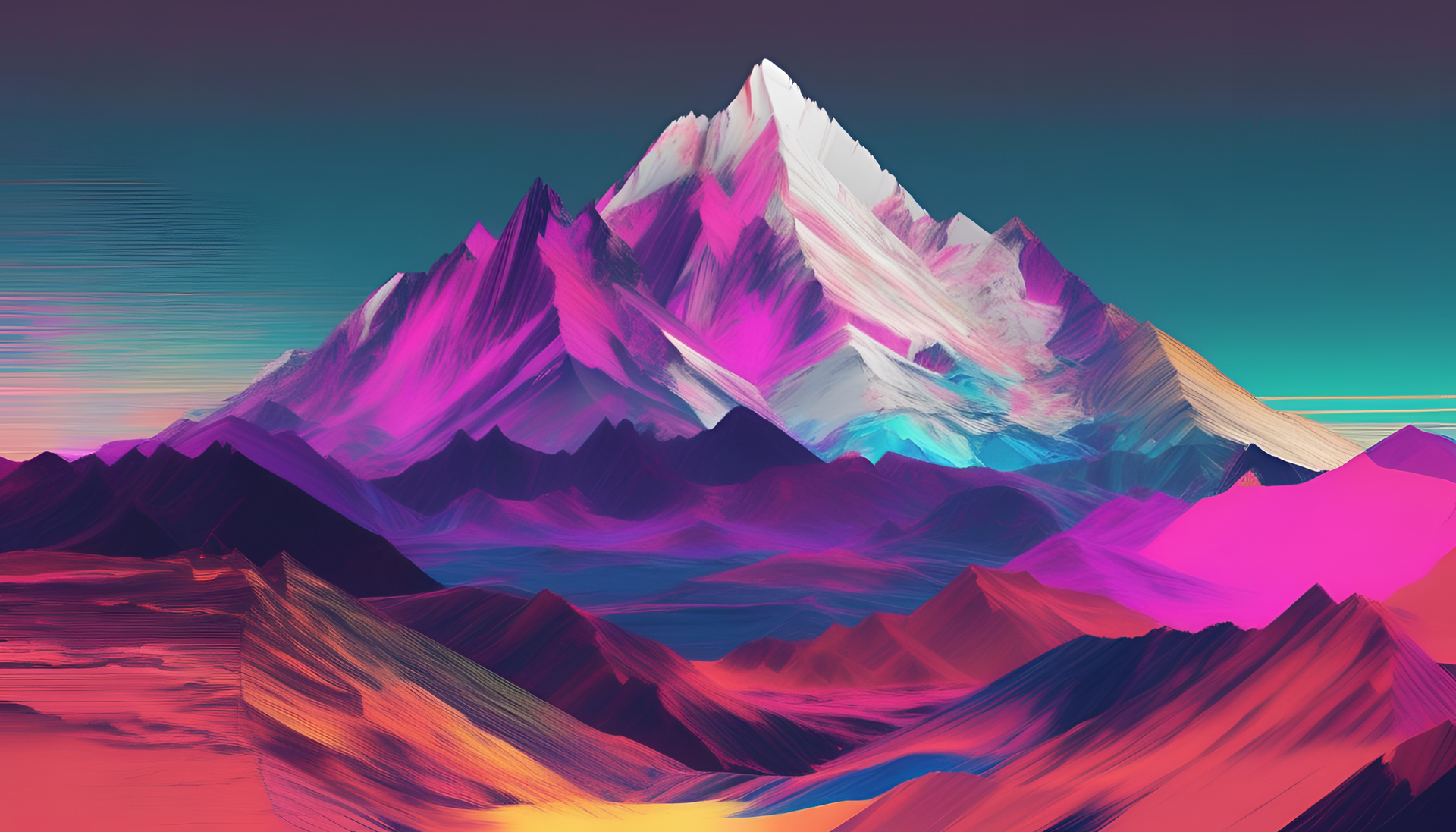 Glitchy mountain landscape on desktop wallpaper.