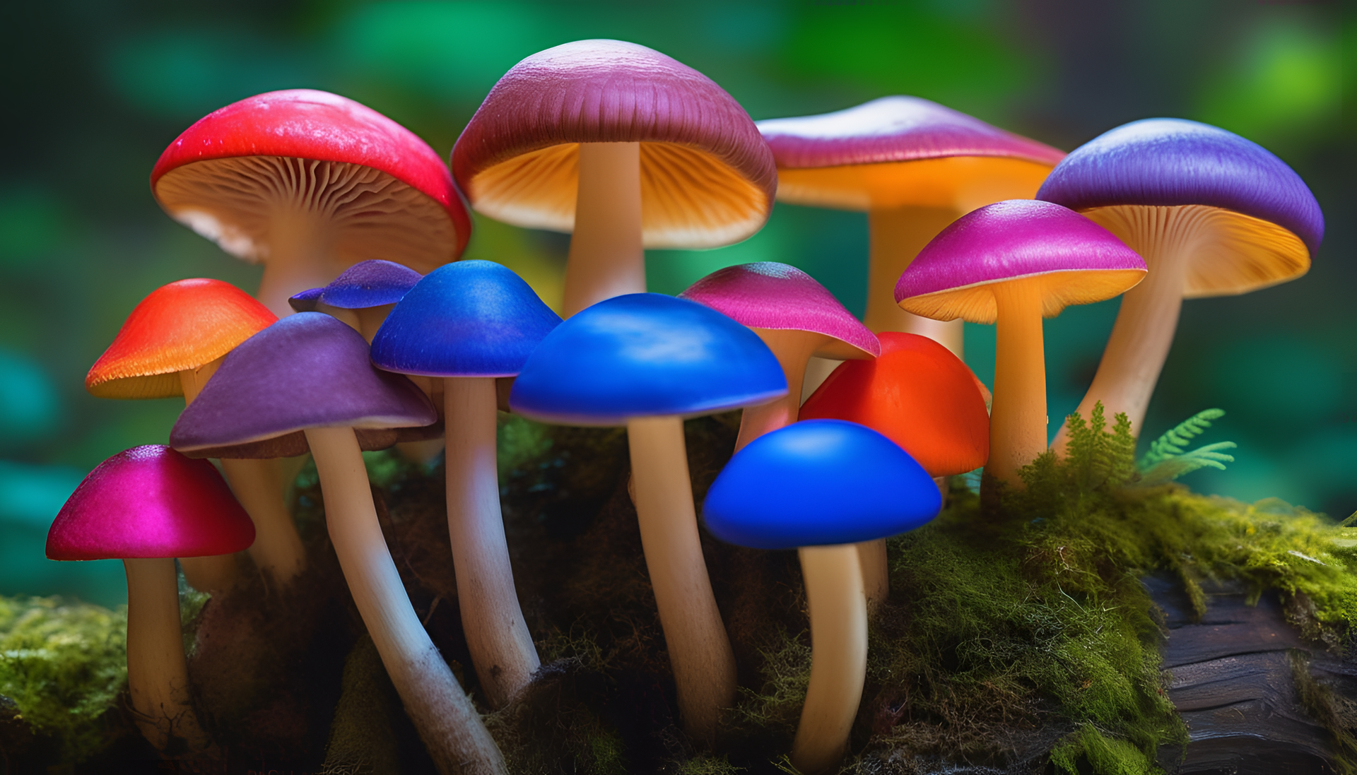 Vibrant tetradic colors shine on a beautiful mushroom.