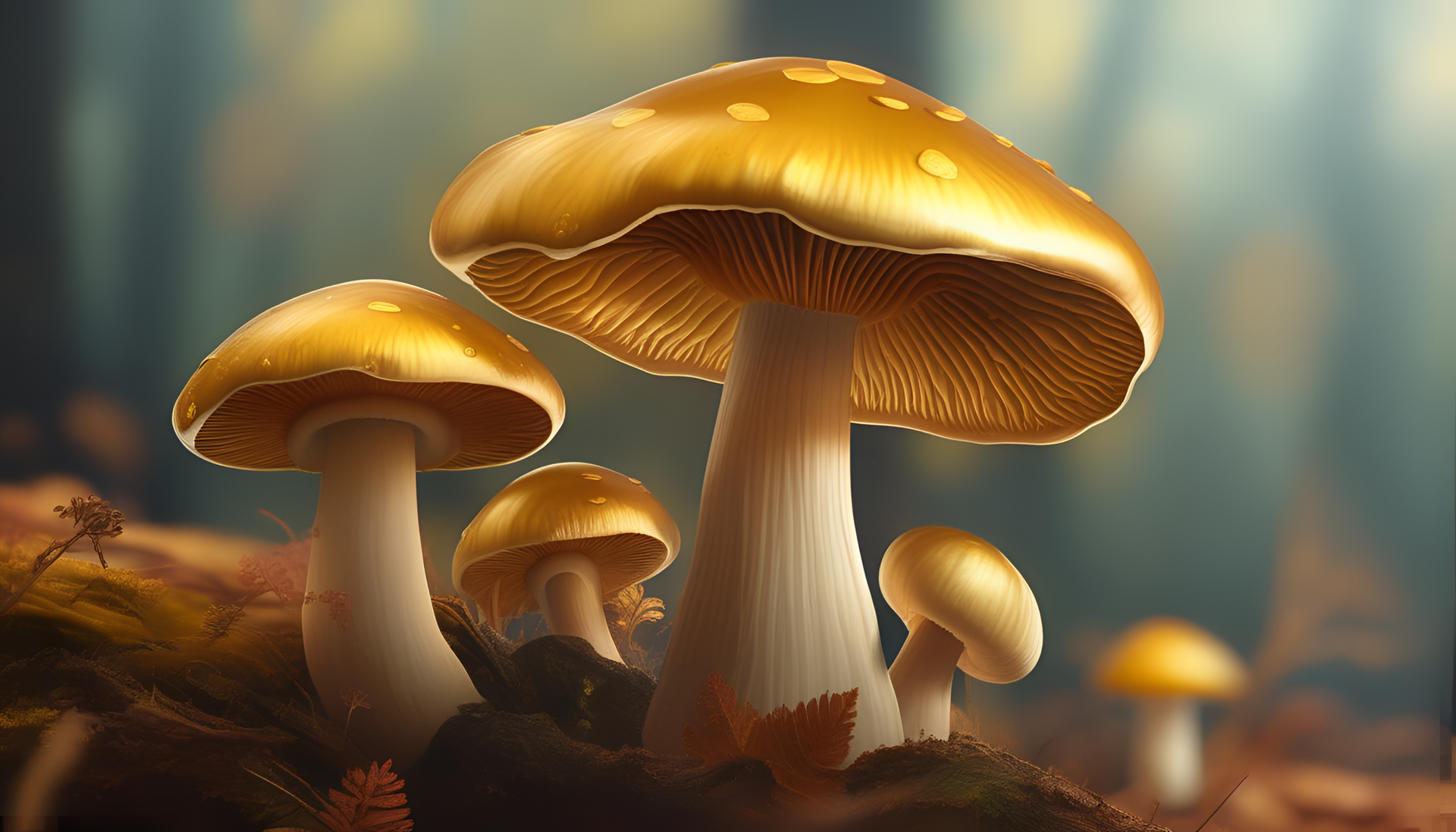 Golden Mushroom with Radiant Sheen 