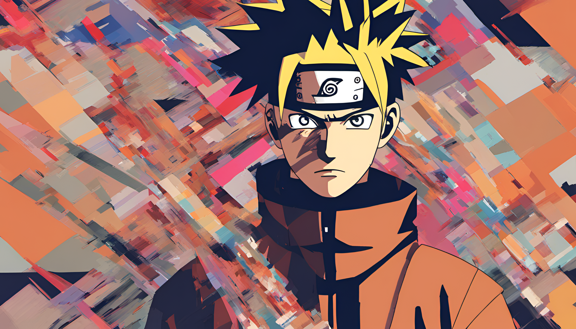 Naruto-inspired glitch art portrait.