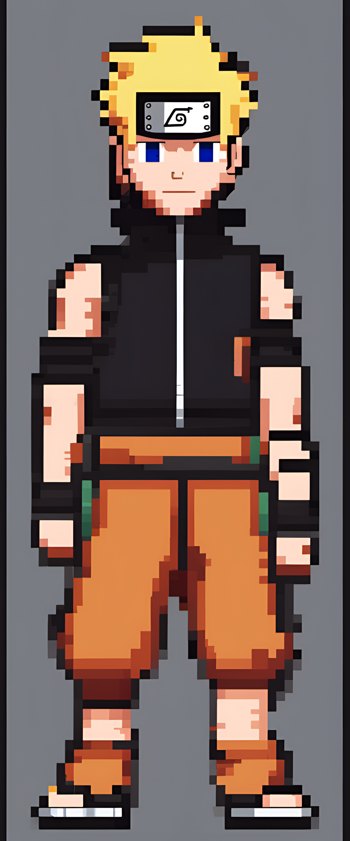 Naruto in pixel art style, featuring the iconic character in vibrant colors and dynamic pose.