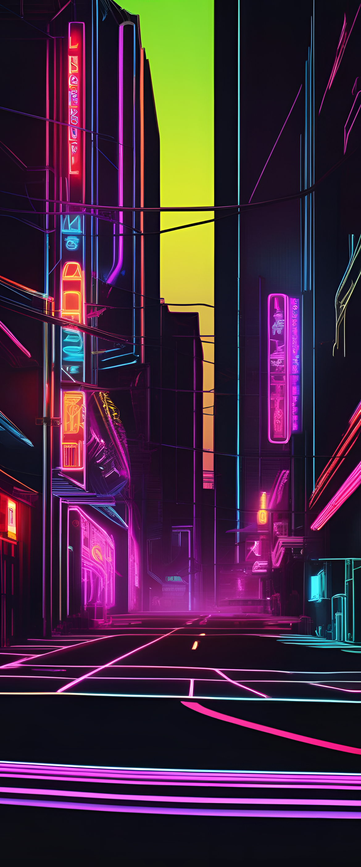 Abstract neon-inspired wallpaper with vibrant colors and stylized patterns.