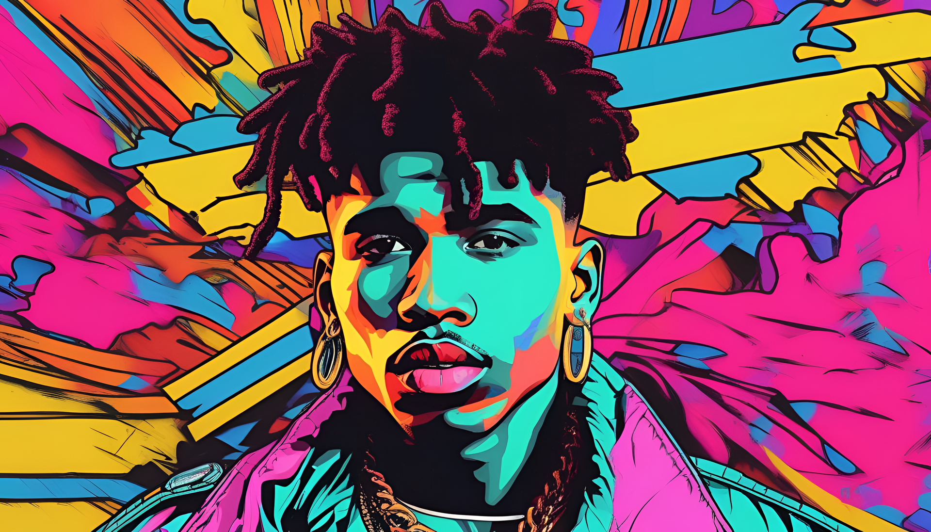 NLE Choppa in vibrant pop art style.