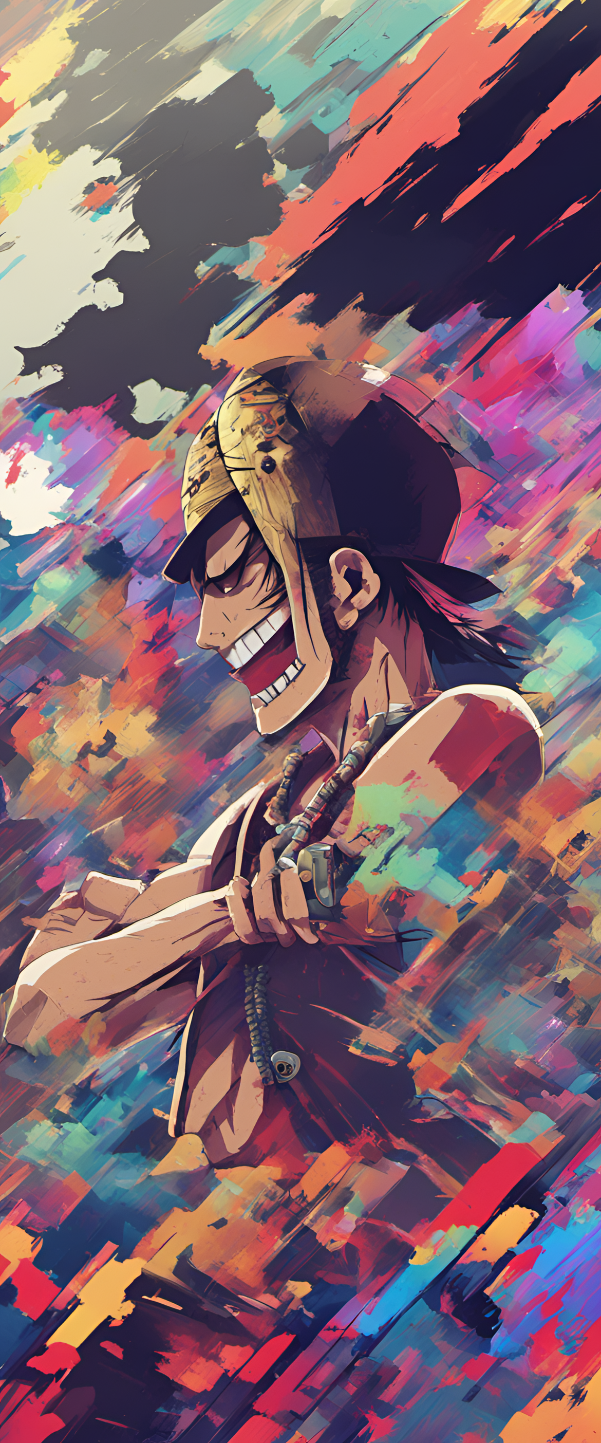 Colorful glitch art inspired by One Piece.