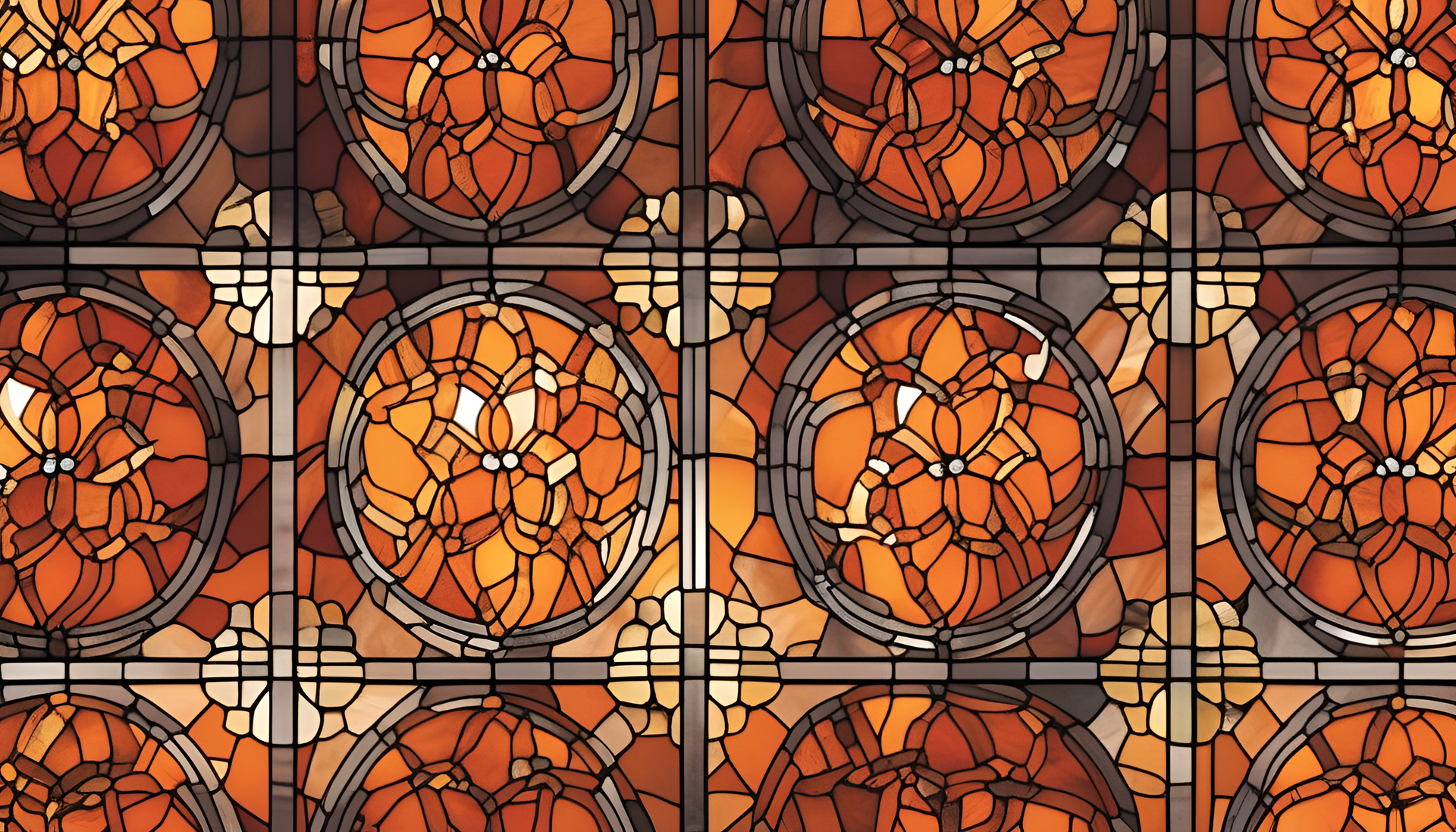 Vibrant orange stained glass pattern on a desktop wallpaper