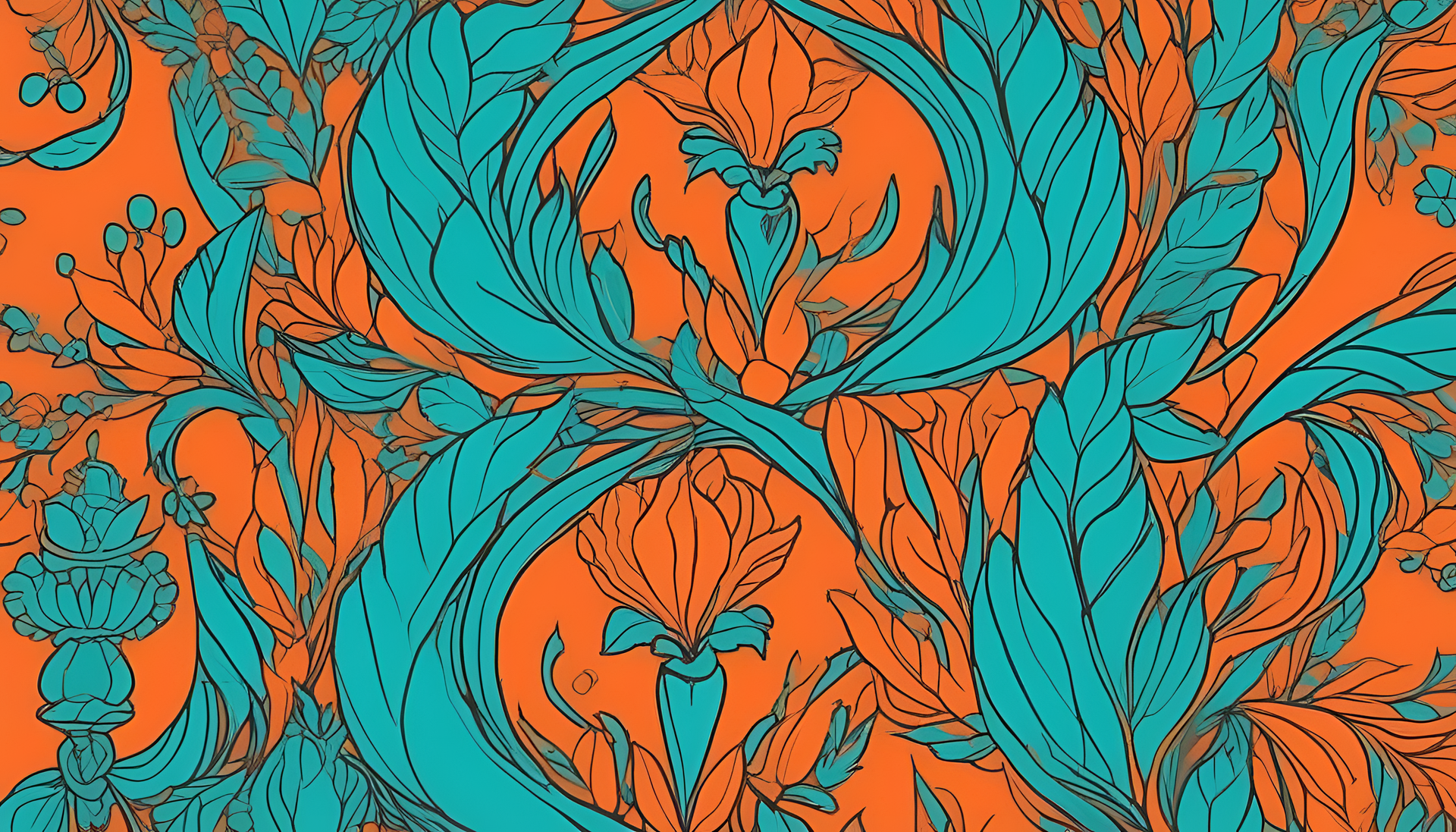 Vibrant orange and turquoise swirls create a captivating desktop wallpaper.