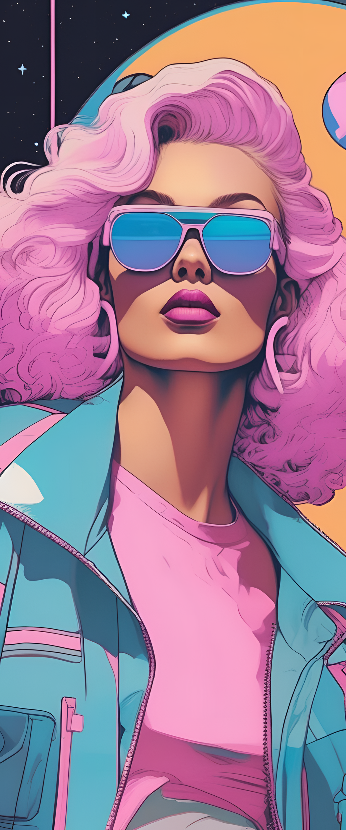 Pastel aesthetic phone wallpaper with cool sunglasses, inspired by 80's sci-fi art.