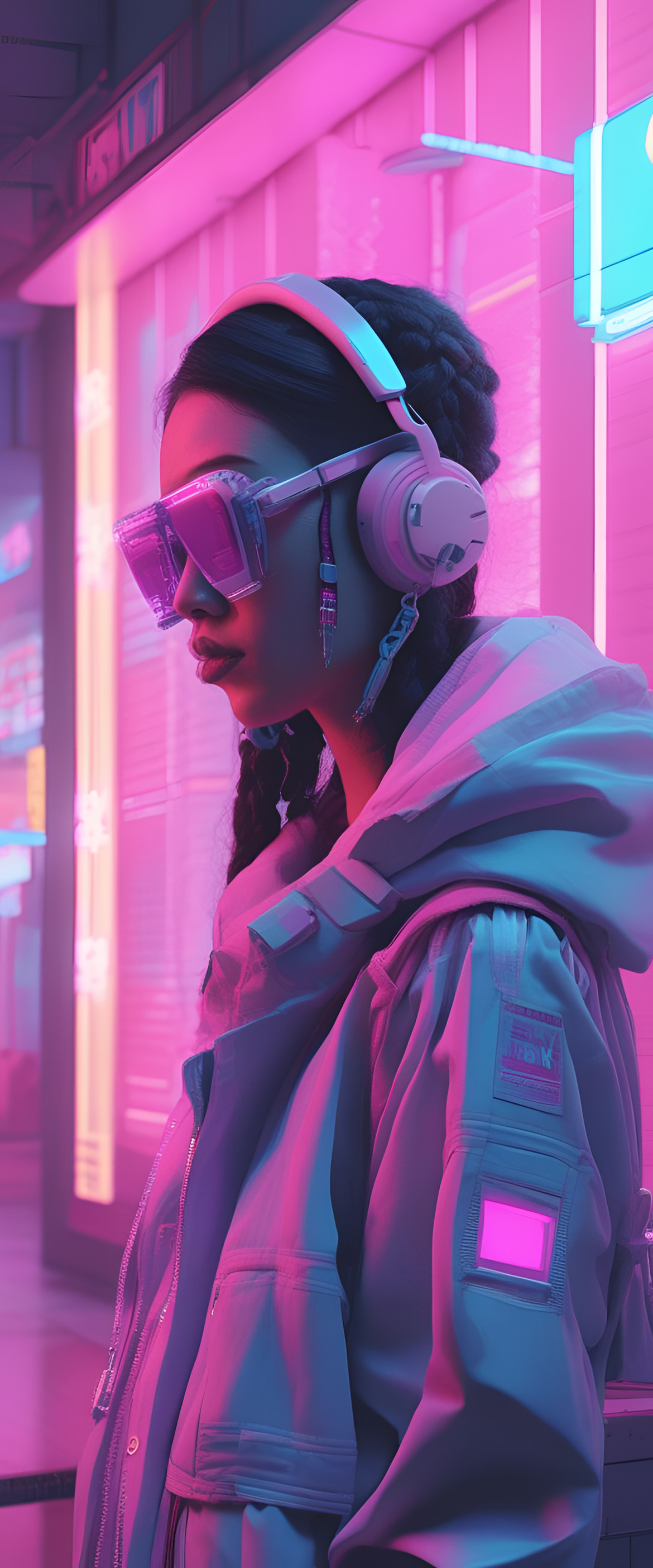 Pastel cyberpunk wallpaper showcasing vibrant colors and futuristic elements.