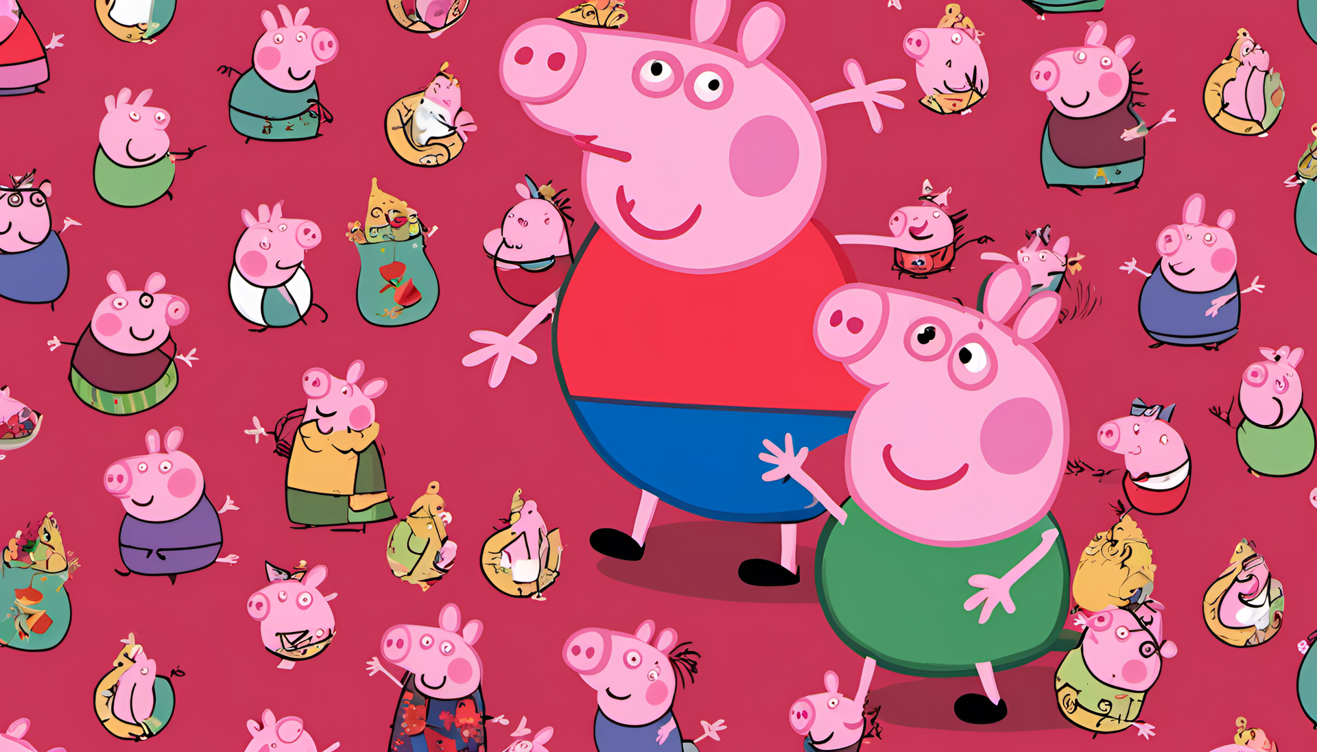 Red-themed Peppa Pig wallpaper.