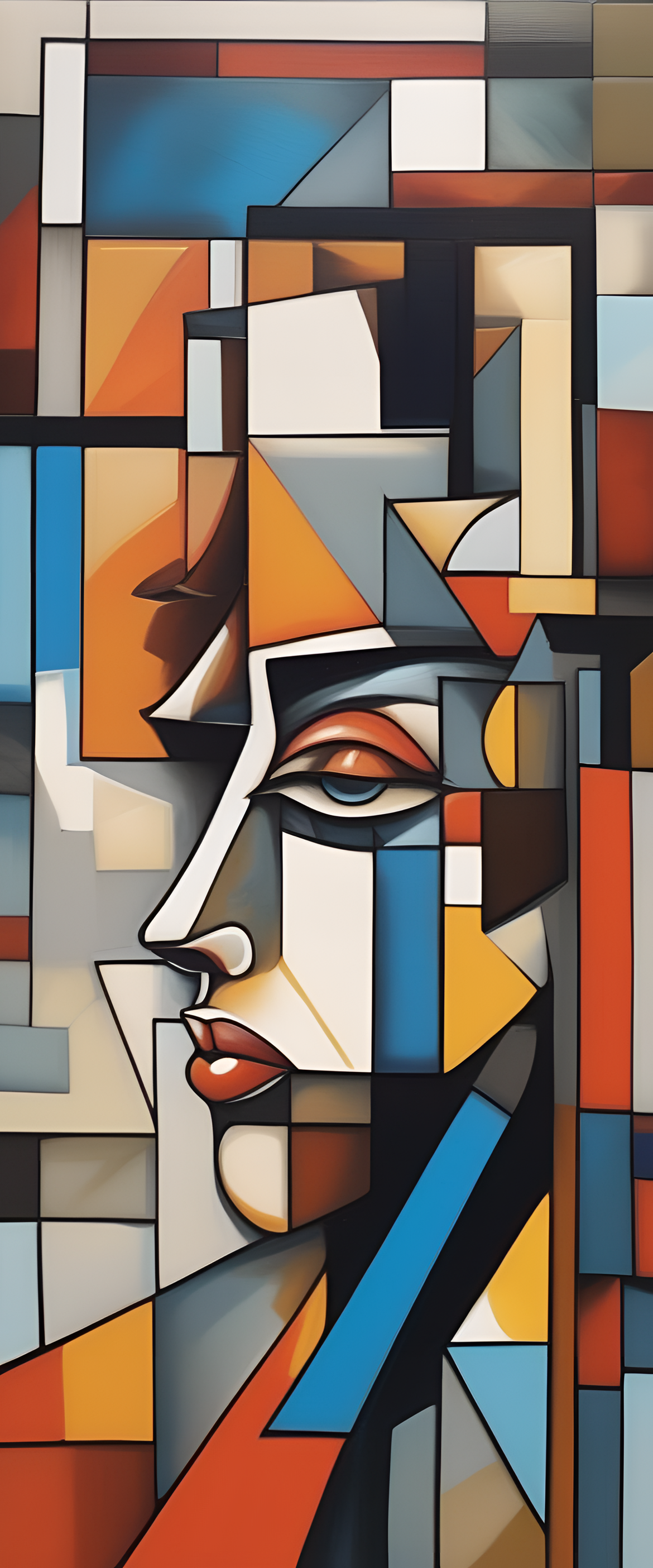 Cubist portrait with intricate details.