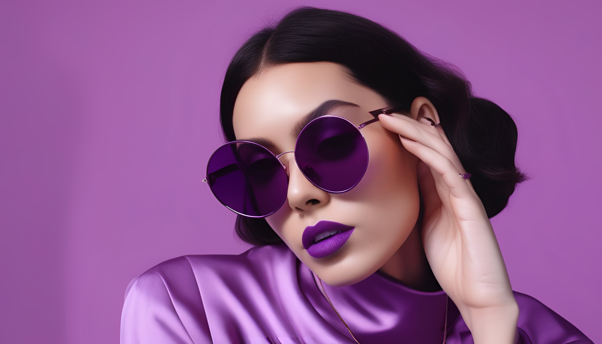 Vibrant purple sunglasses with a cool aesthetic.