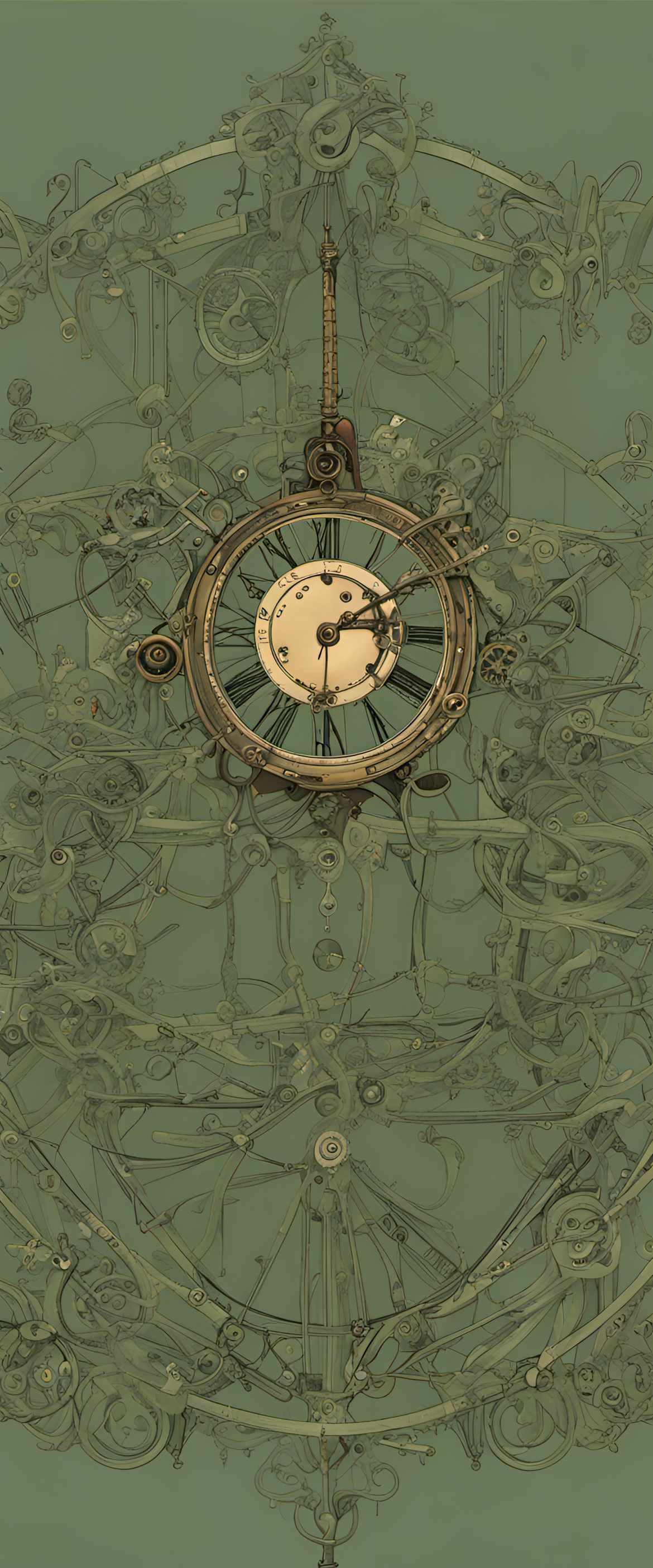 Steampunk-inspired sage green design for a phone wallpaper.