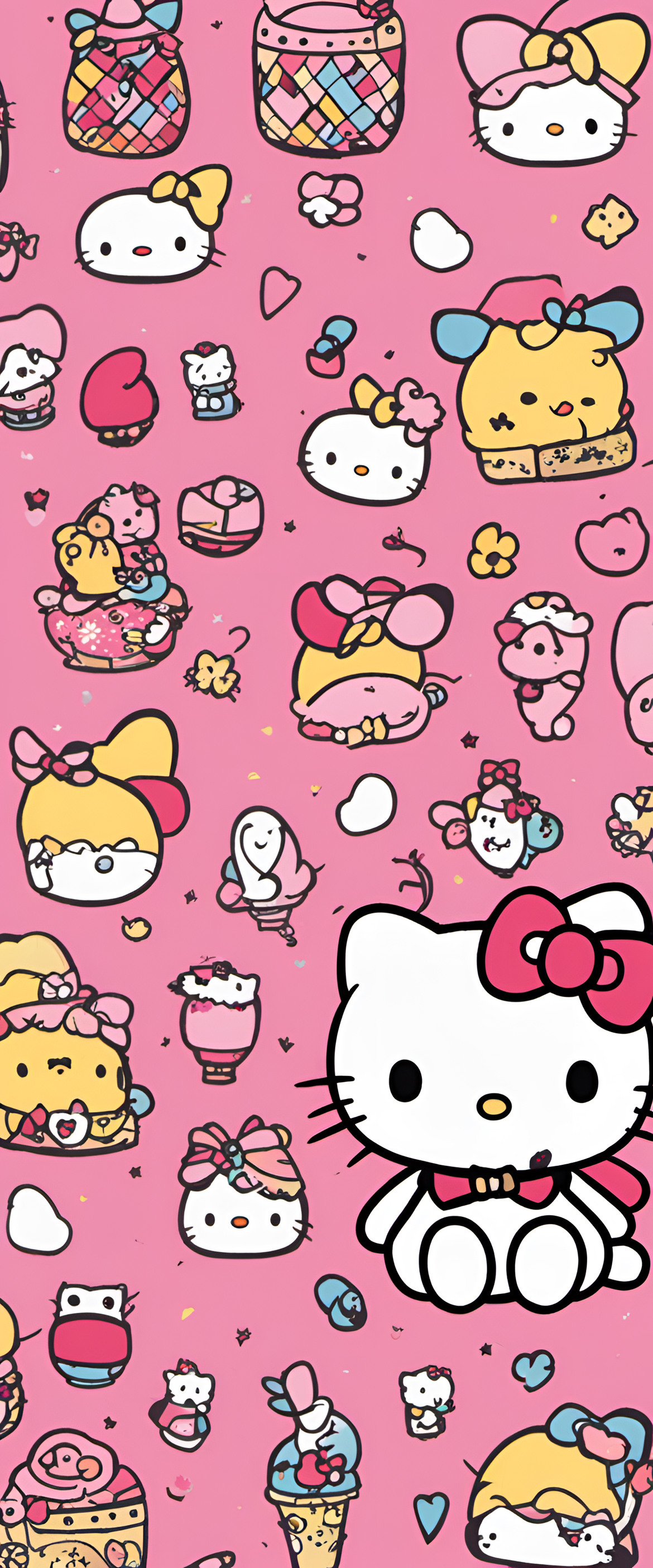 Pink and adorable Sanrio-themed phone wallpaper.