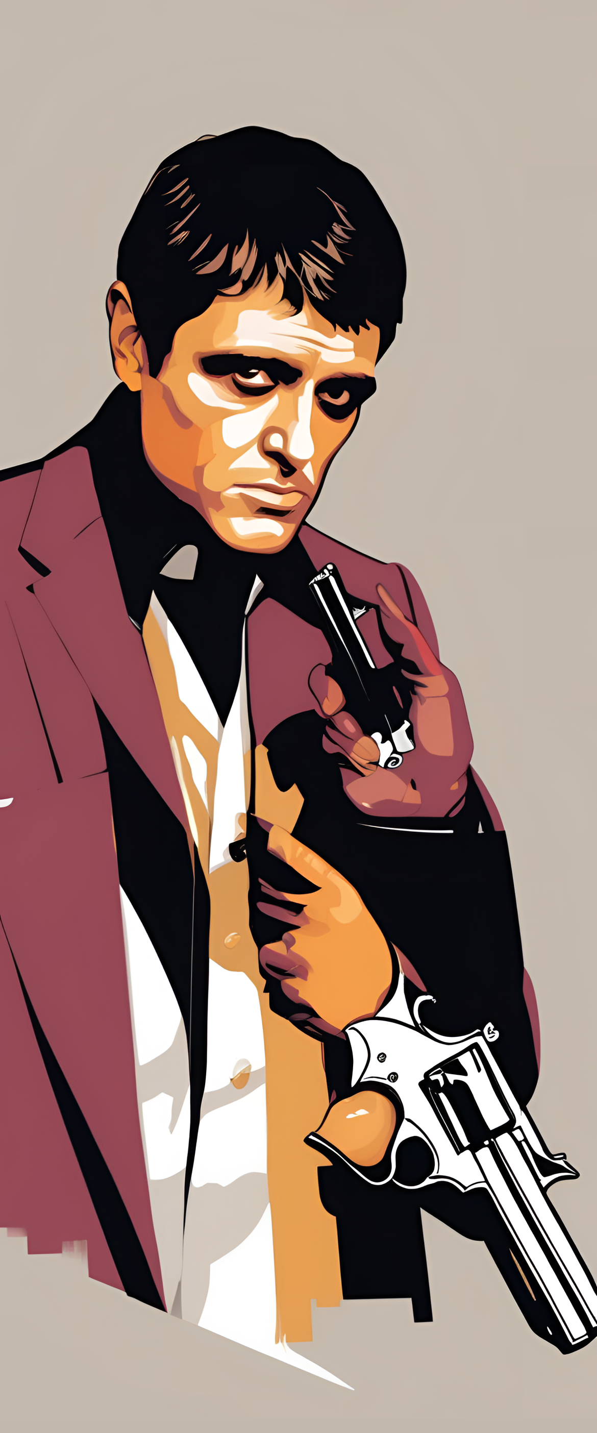 Scarface-inspired phone wallpaper with vibrant complimentary colors.