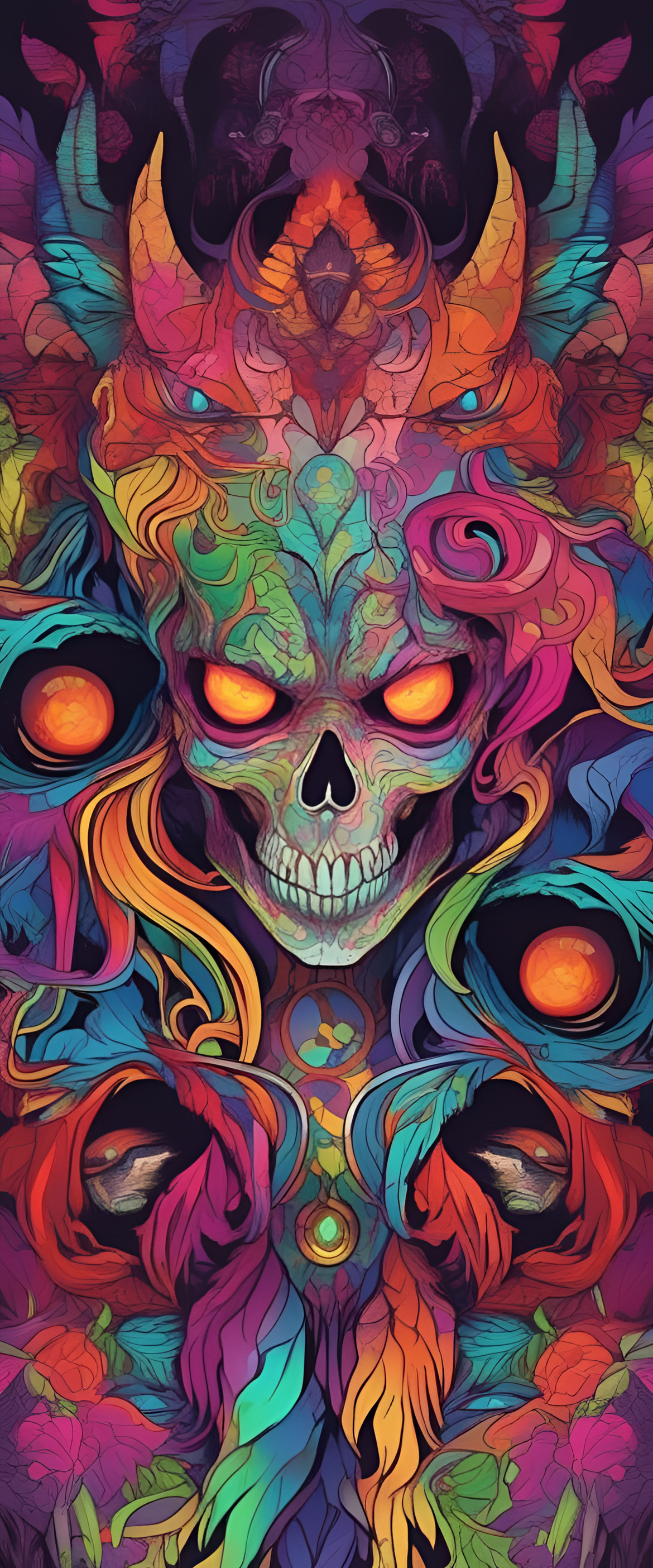 Colorful and spooky patterned phone wallpaper.