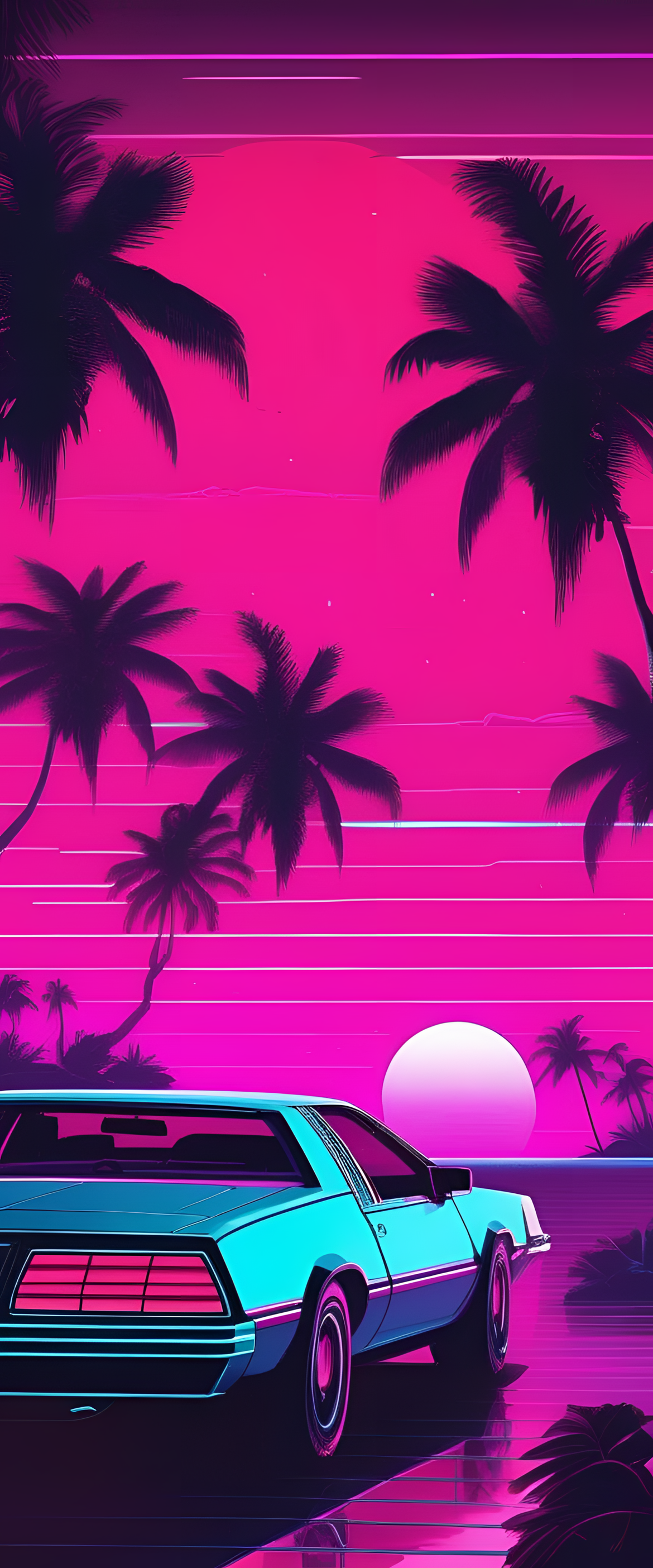 Glamorous, detailed synthwave 80s Miami-style horror wallpaper.