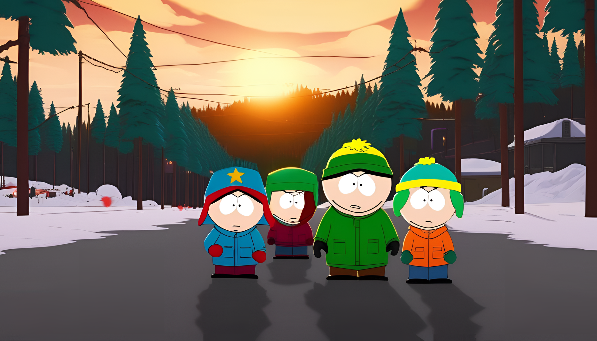 South Park characters in dynamic lighting.