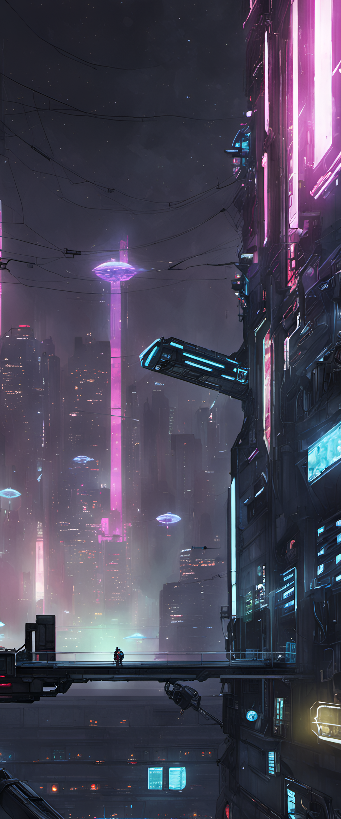 Artistic rendering of a cyberpunk-inspired space scene.