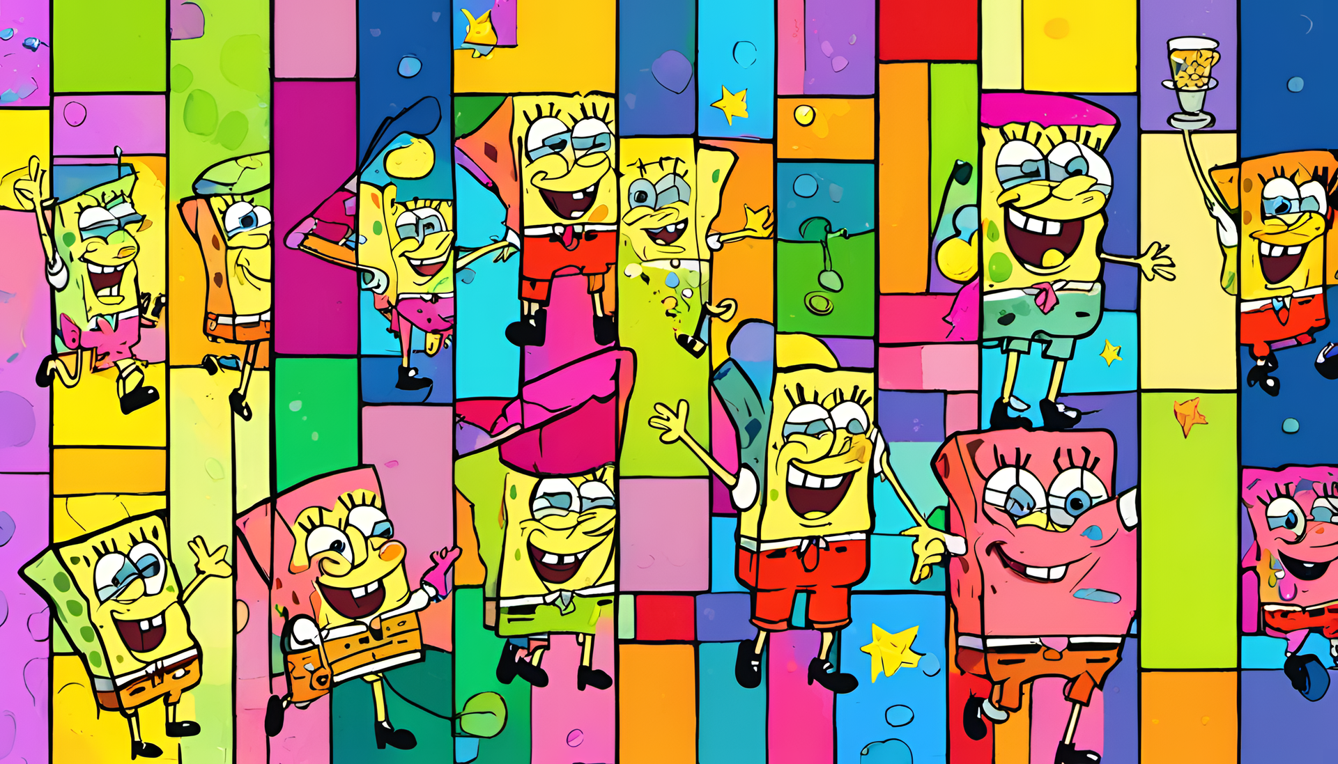 Tetradic colors create vibrant Spongebob wallpaper for HD desktop.