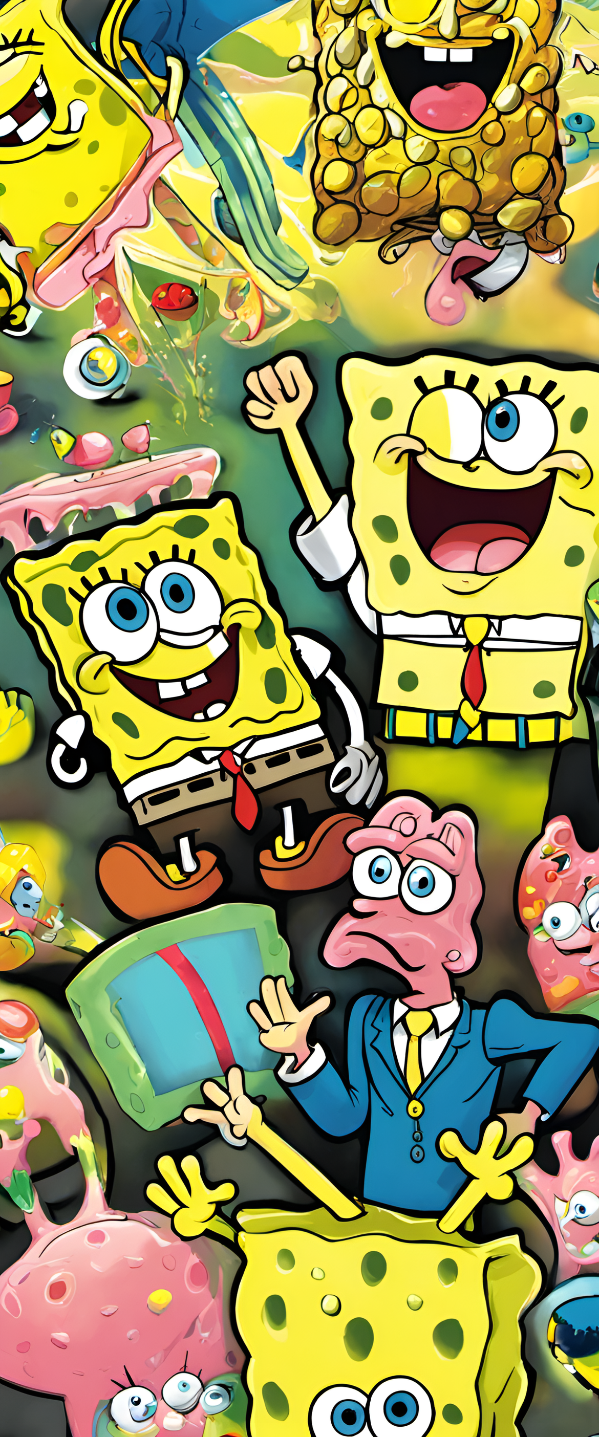 SpongeBob character on a vibrant and playful phone wallpaper.