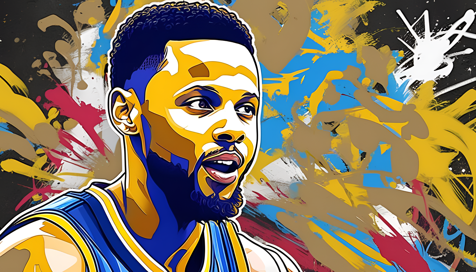 Stephen Curry in vibrant graffiti art.