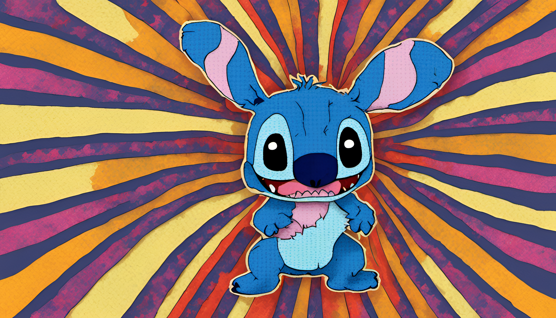 Pop art inspired image of Stitch, featuring vibrant colors and bold lines.