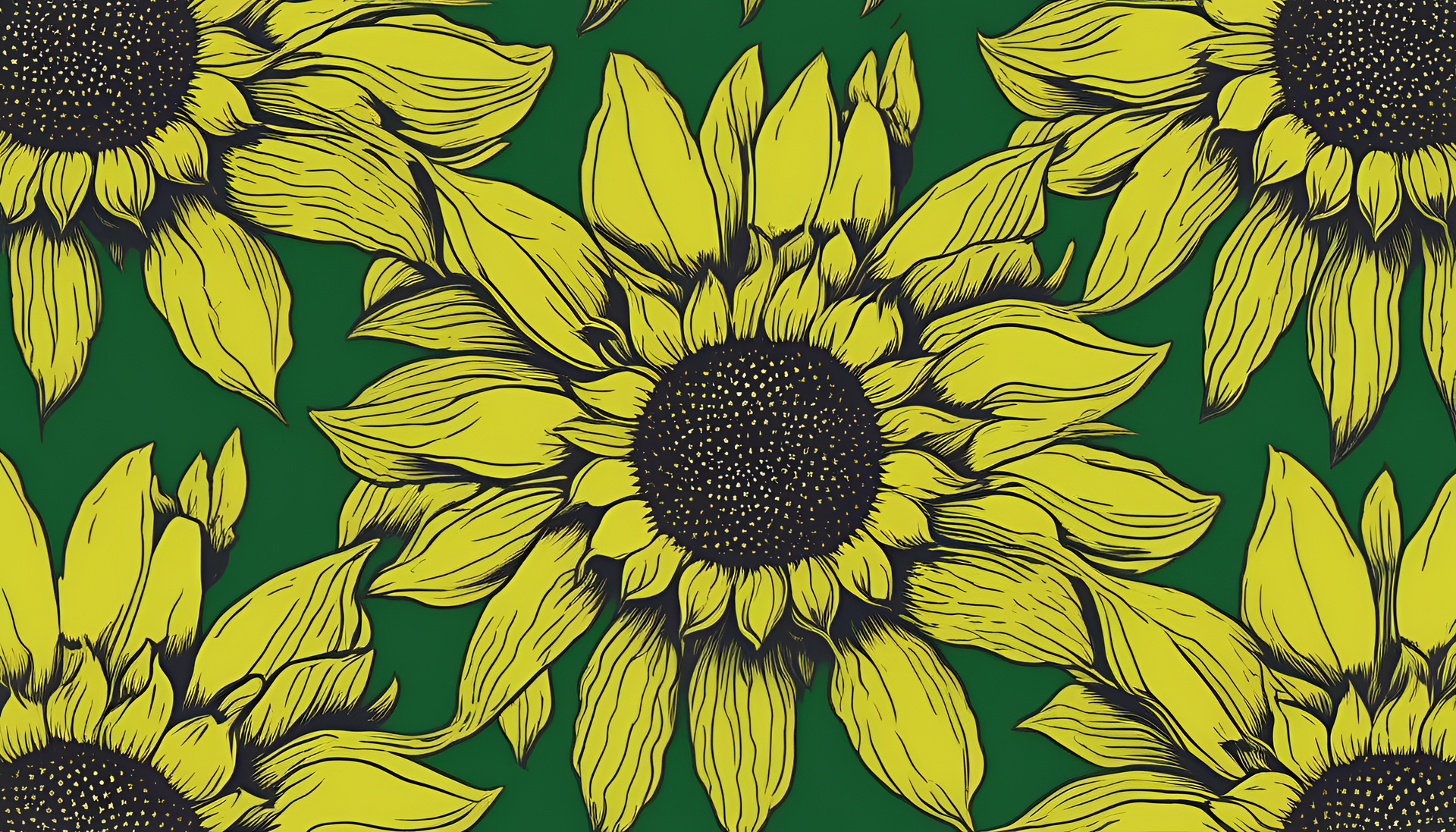 Vibrant acid green sunflower wallpaper.