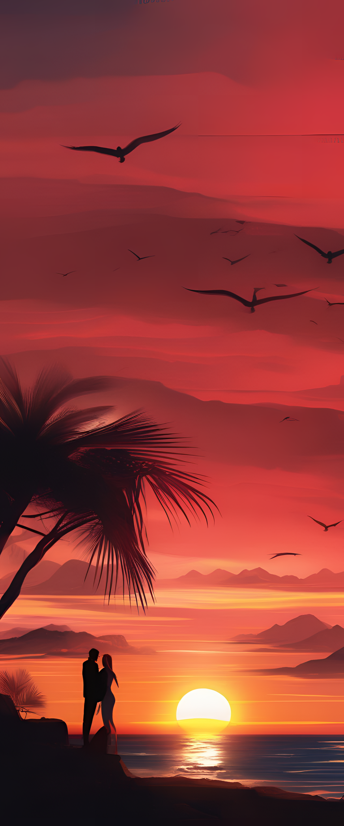 Vibrant digital artwork captures a serene sunset scene.