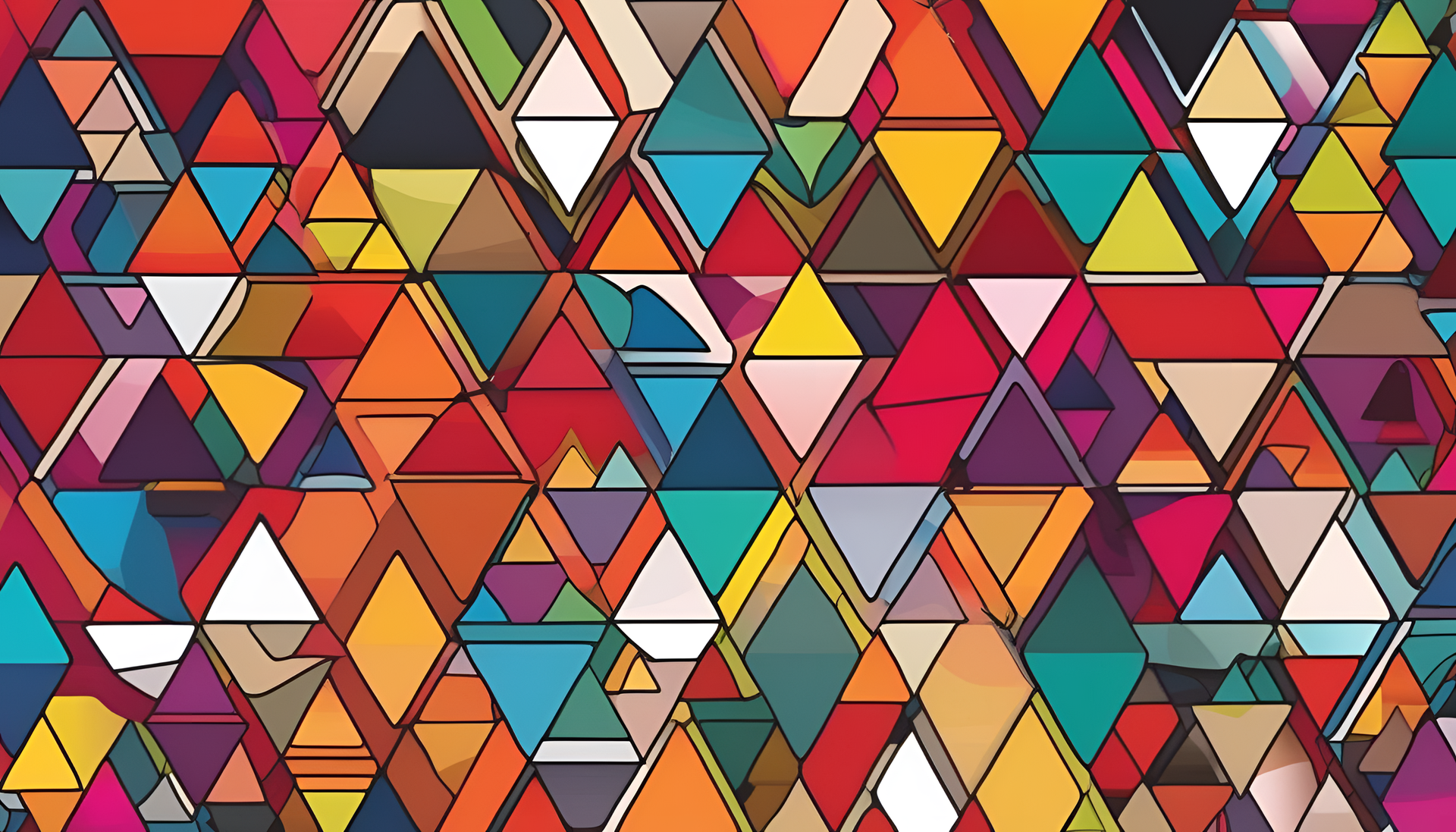 Triadic colored abstract design with vibrant hues and geometric patterns.