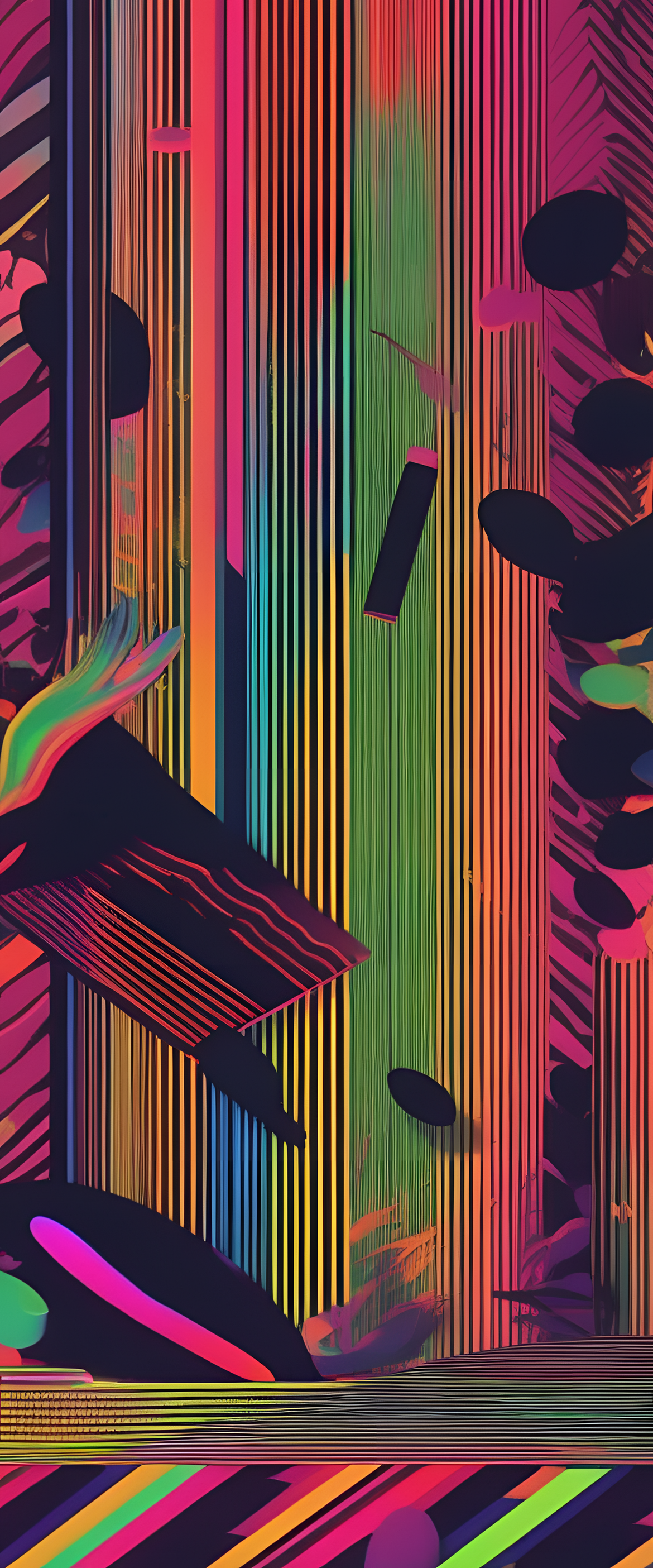 Psychedelic swirls of vibrant colors on a minimalist phone wallpaper.